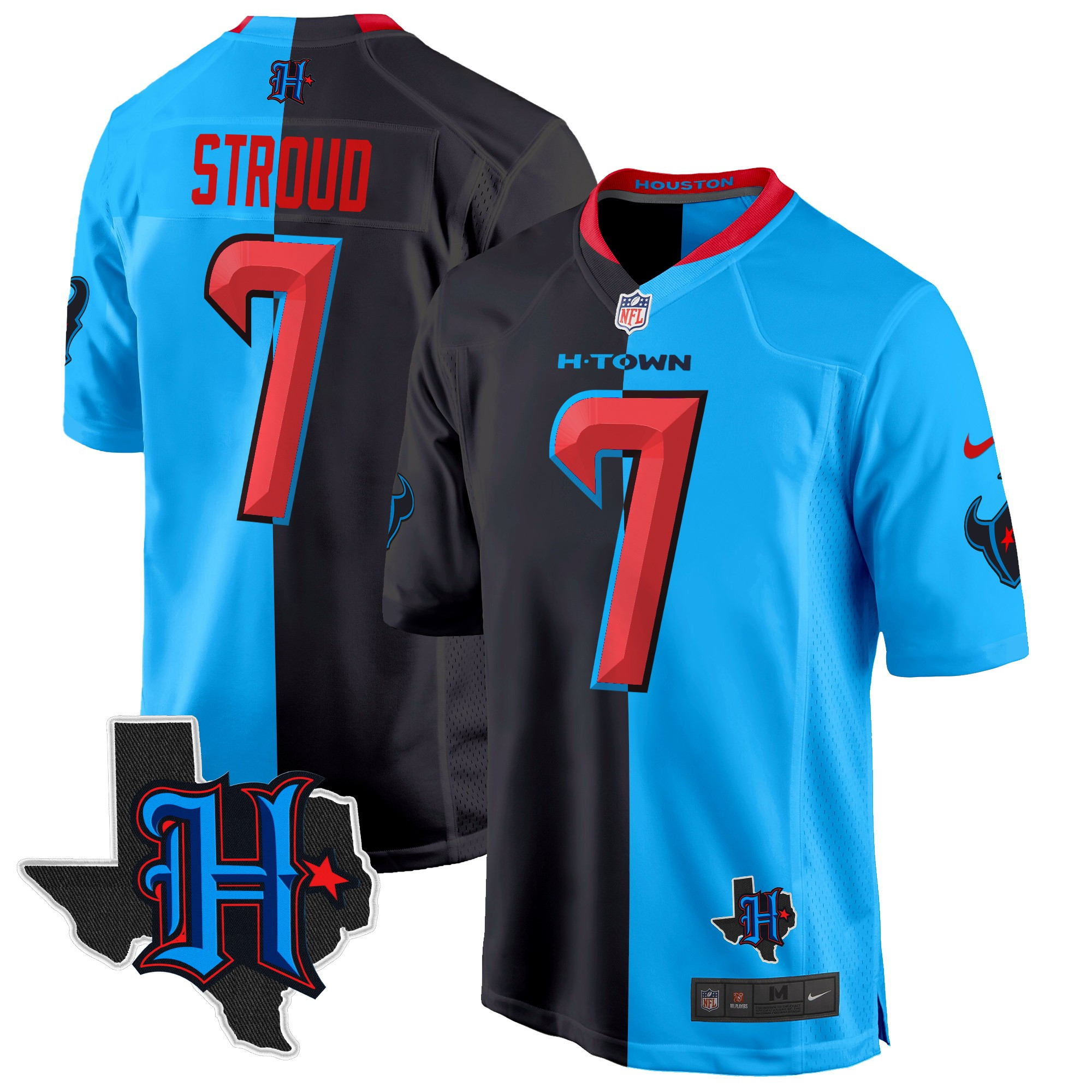 Men's C.J. Stroud Houston Texans 2024 Texas Patch Game Split Jersey - All Stitched