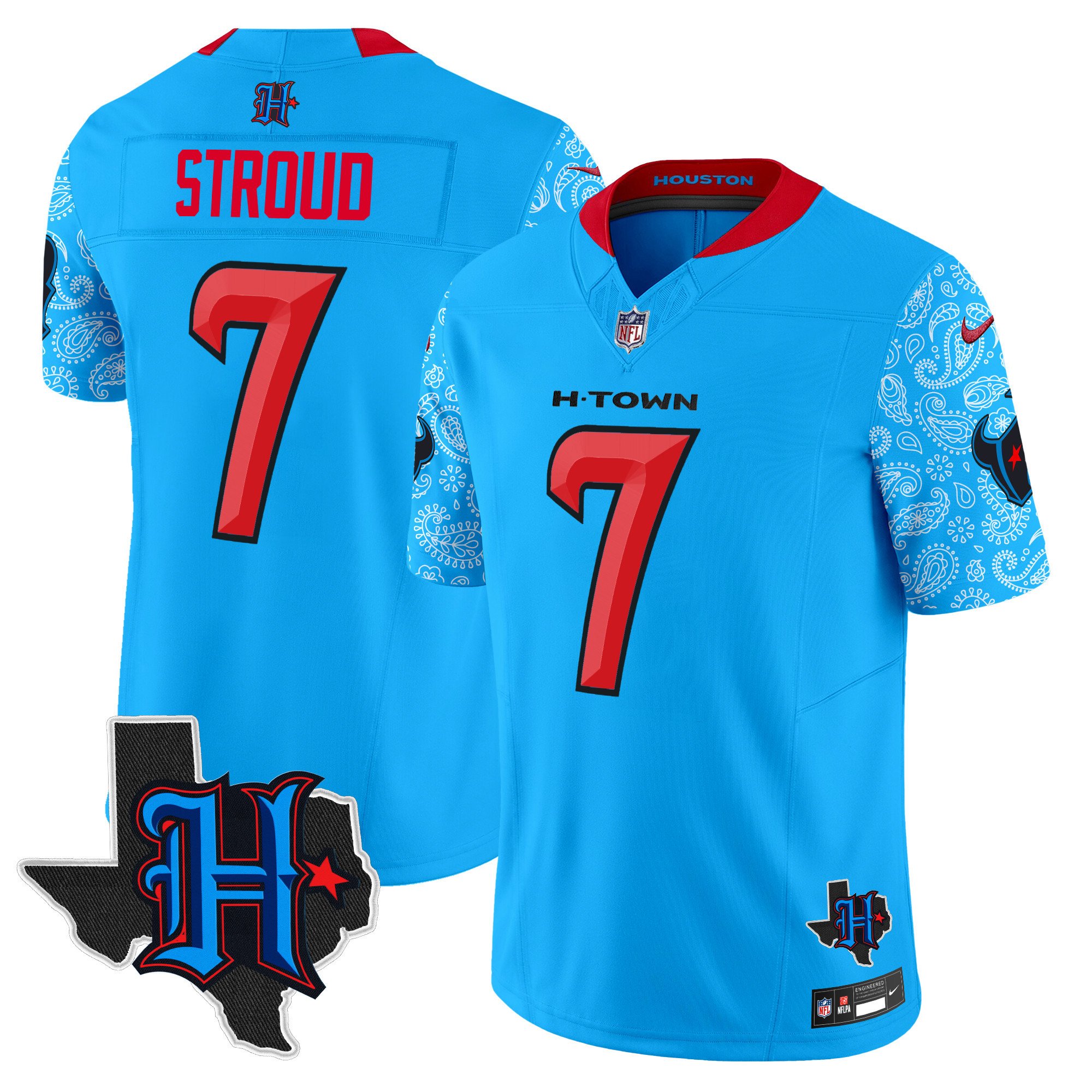 Men's C.J. Stroud Houston Texans 2024 Texas Patch Vapor Limited Blue Jersey V4 - All Stitched
