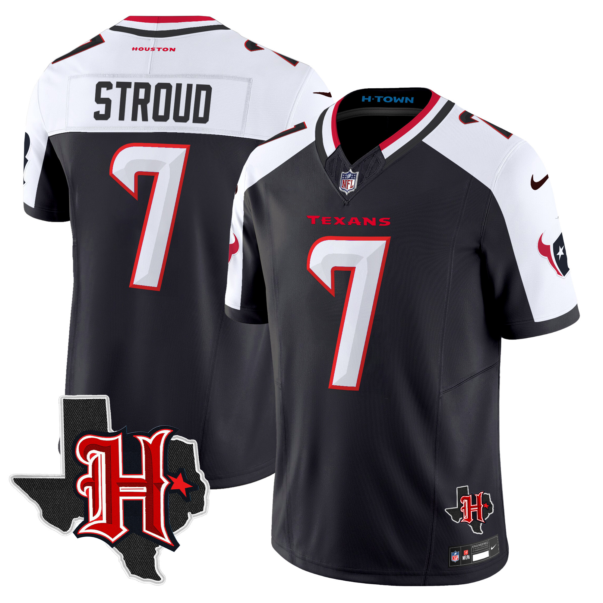 Men's C.J. Stroud Houston Texans 2024 Texas Patch Vapor Limited Navy Alternate Jersey - All Stitched