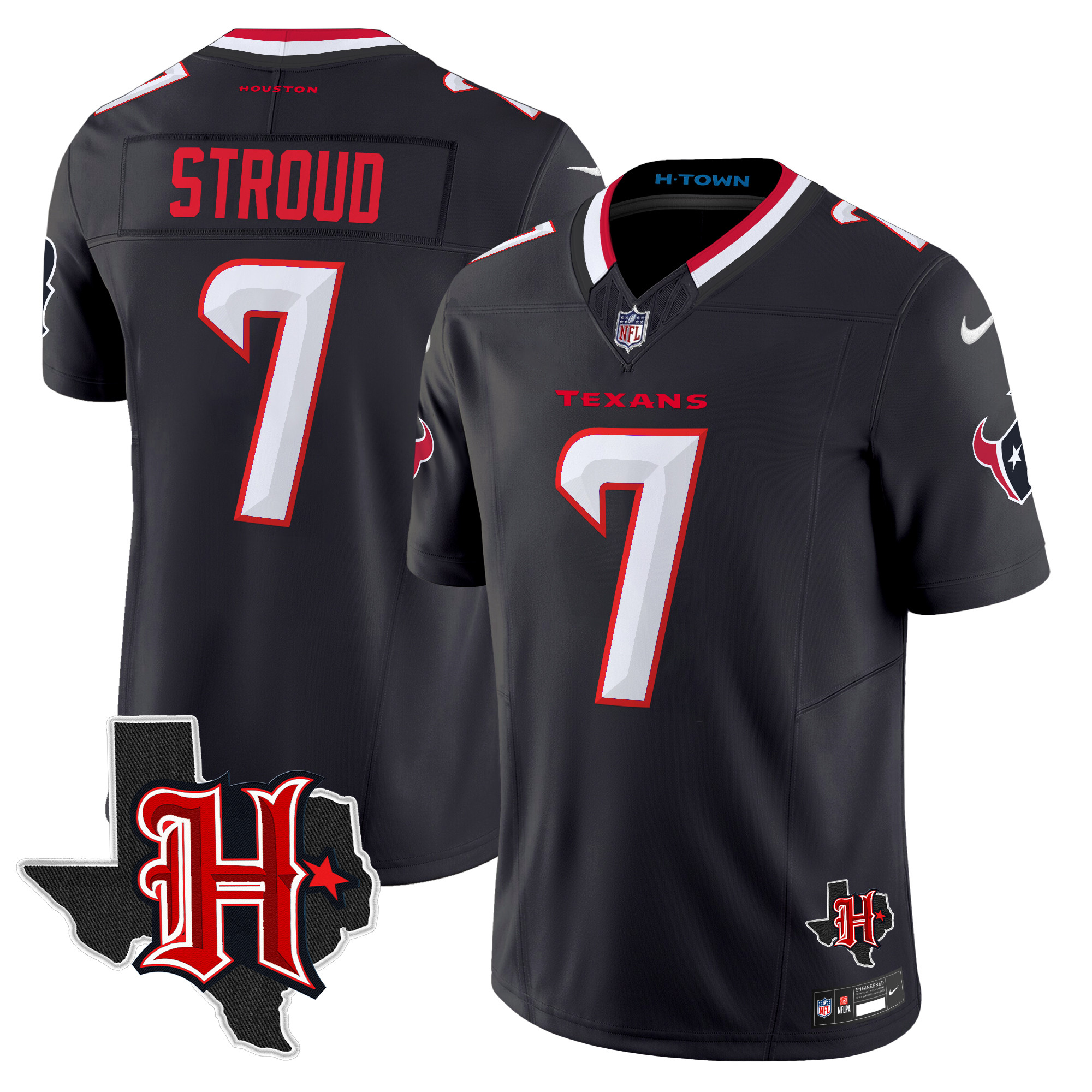 Men's C.J. Stroud Houston Texans 2024 Texas Patch Vapor Limited Navy Jersey - All Stitched