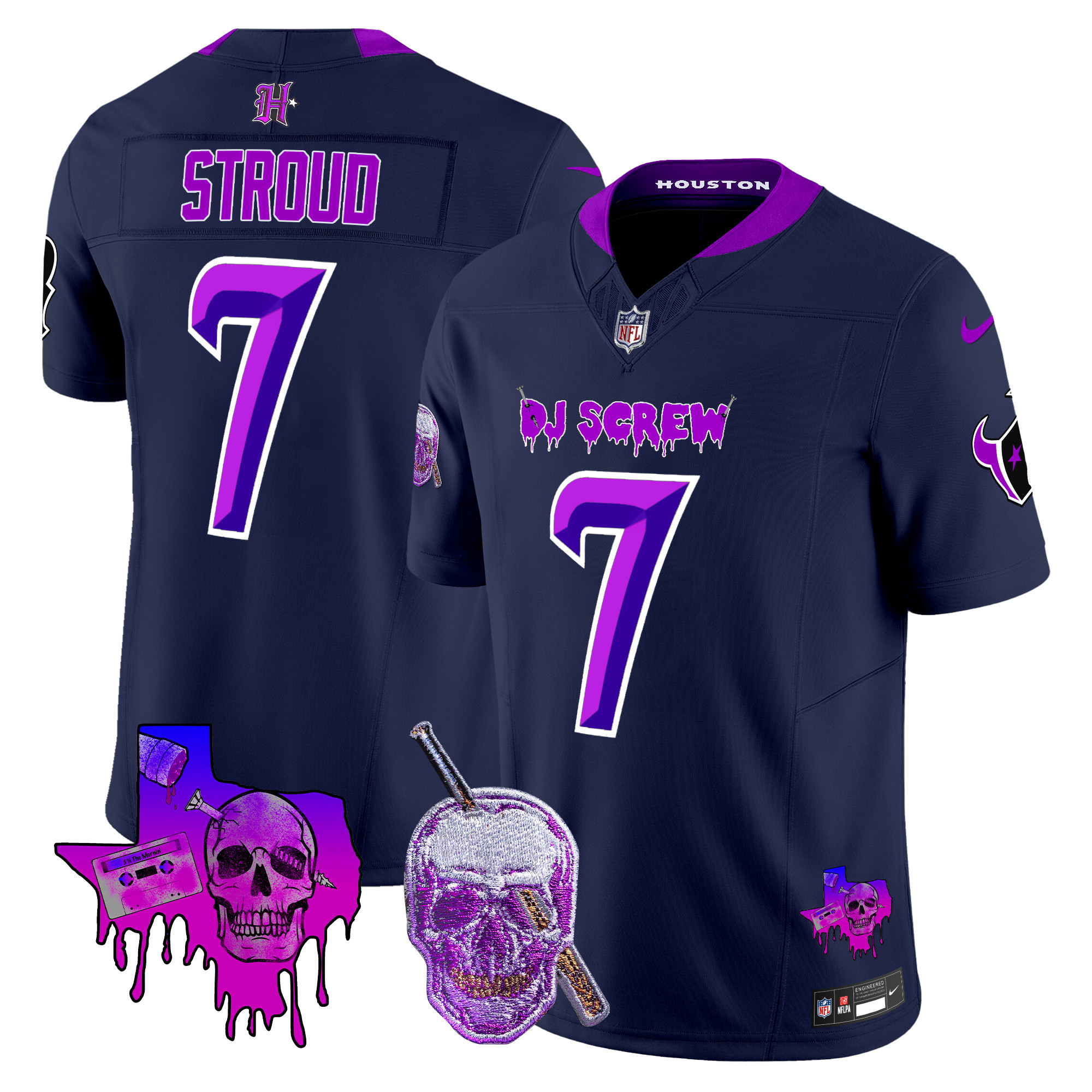 Men's C.J. Stroud Houston Texans DJ Screw Vapor Limited Navy Jersey - All Stitched