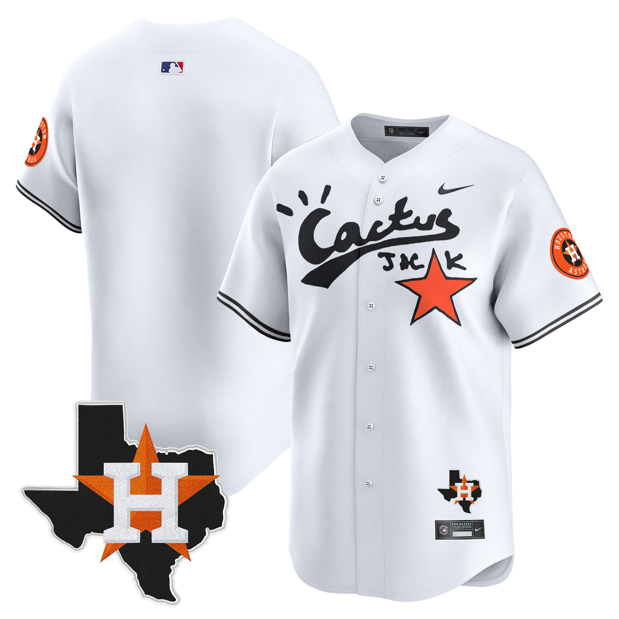 Men's Cactus Jack Patch Vapor Premier Limited White Houston Astros Jersey - All Stitched