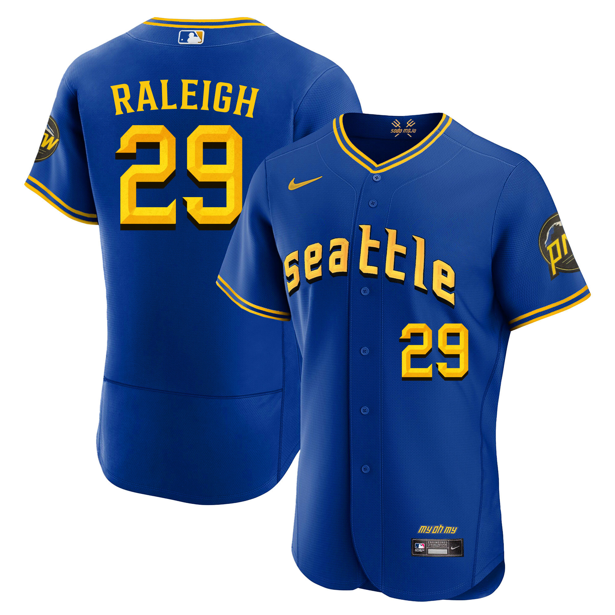 Men's Cal Raleigh Seattle Mariners 2023 City Connect Fan Made Edition Flex Base Jersey - All Stitched