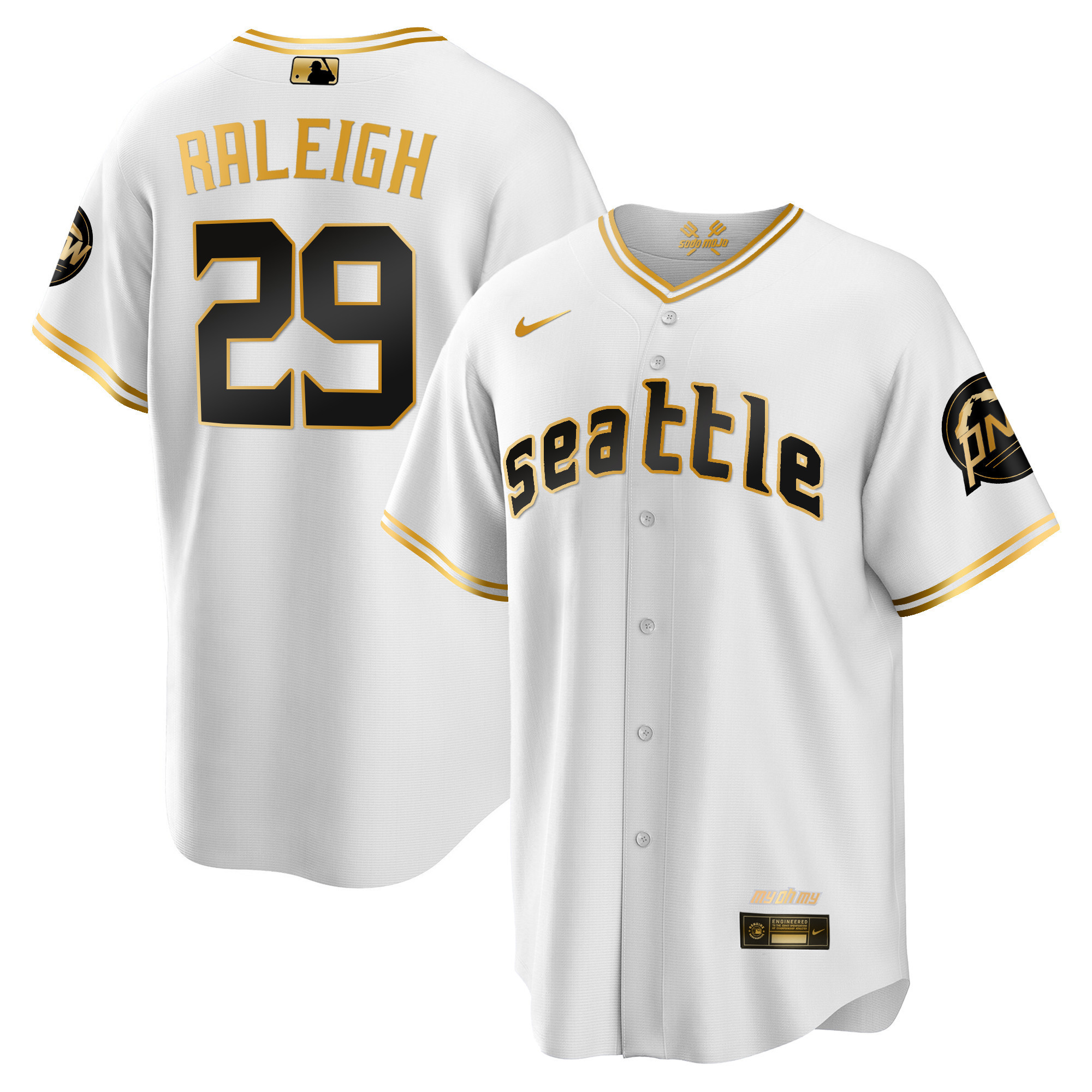 Men's Cal Raleigh Seattle Mariners 2023 City Connect Gold Cool White Gold Jersey - All Stitched