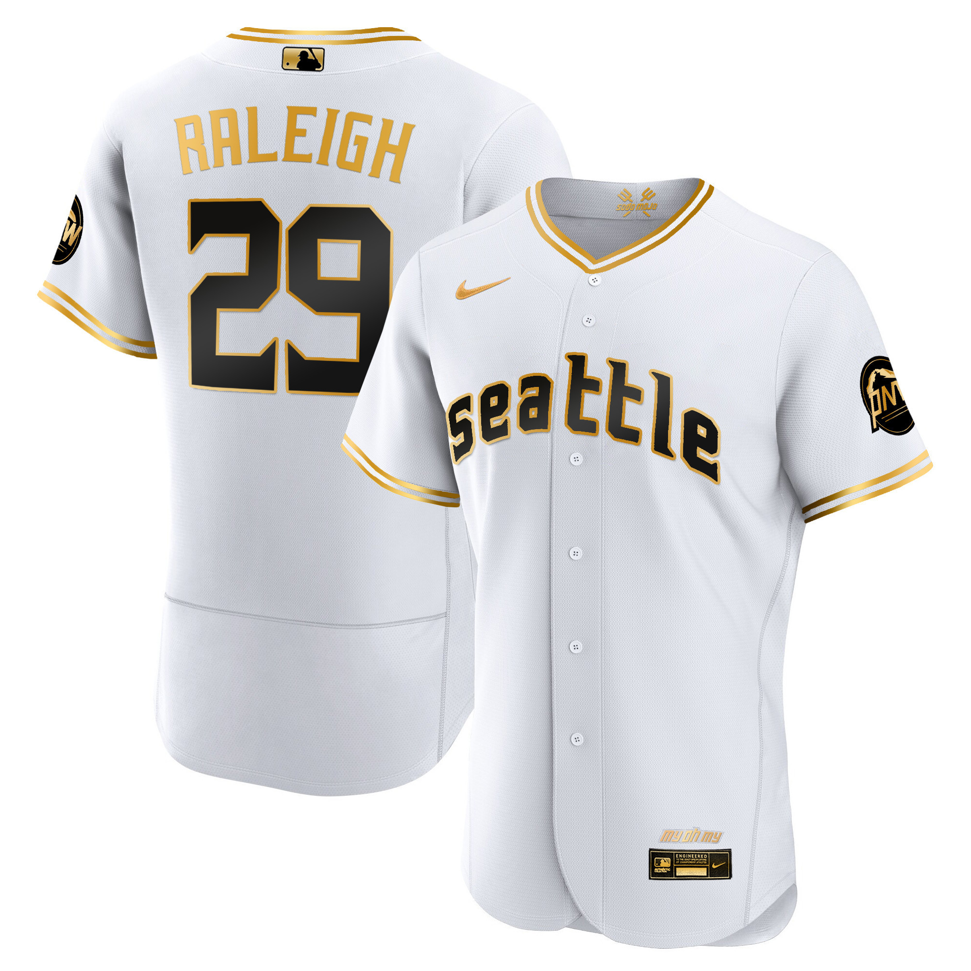 Men's Cal Raleigh Seattle Mariners 2023 City Connect Gold Flex White Gold Jersey - All Stitched