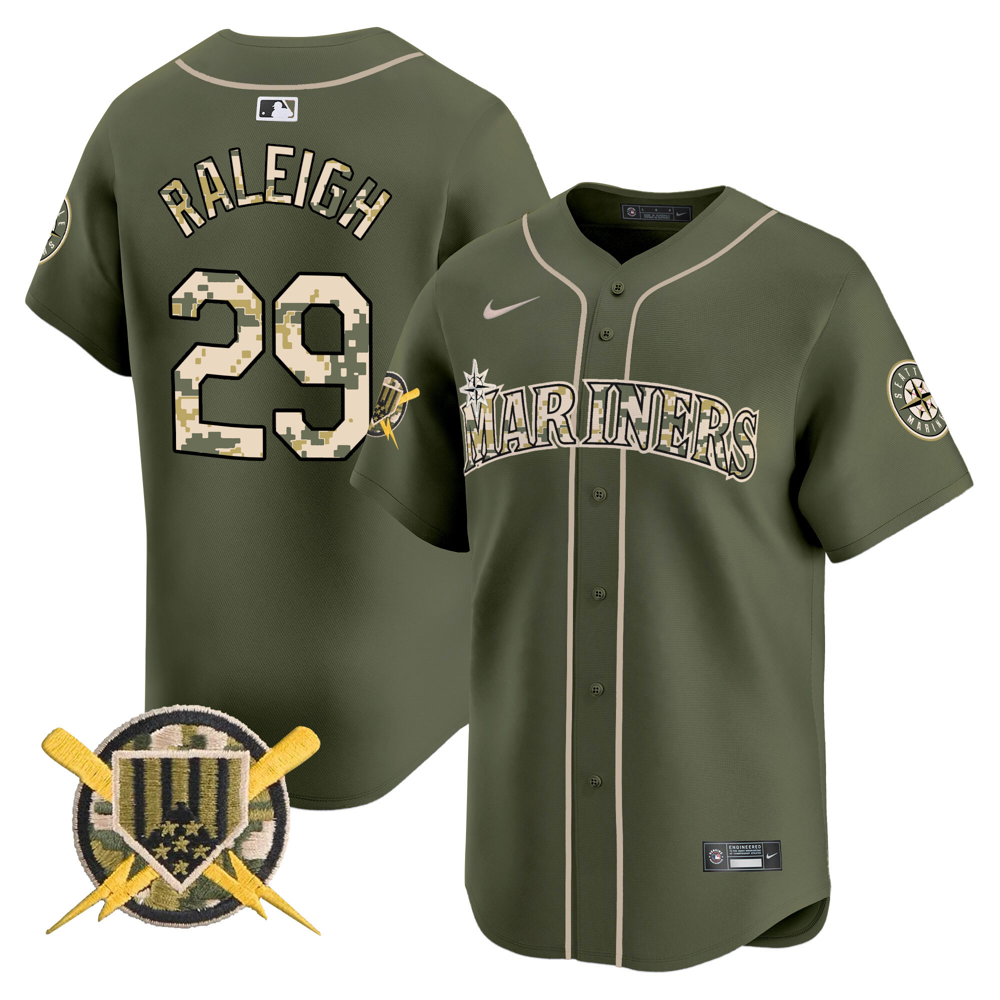 Men's Cal Raleigh Seattle Mariners Armed Forces Day Vapor Premier Limited Green Jersey - All Stitched