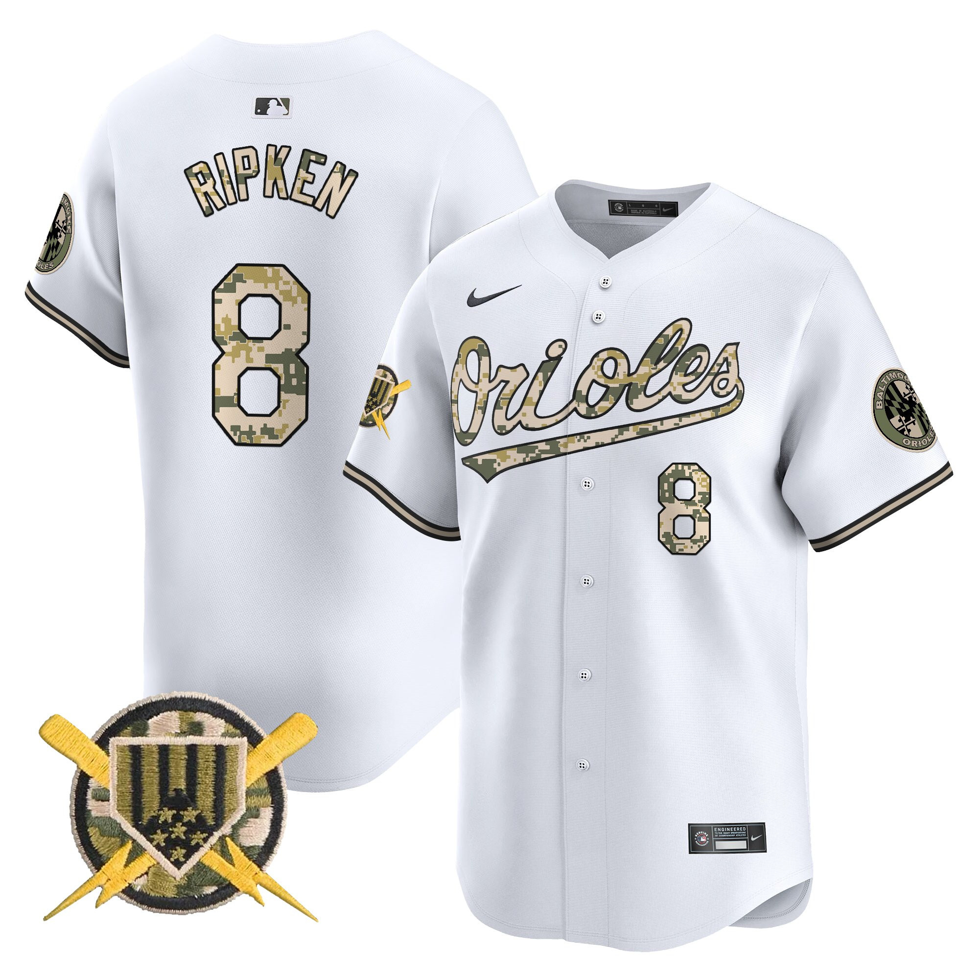 Men's Cal Ripken Baltimore Orioles Armed Forces Day Vapor Premier Limited White Jersey - All Stitched