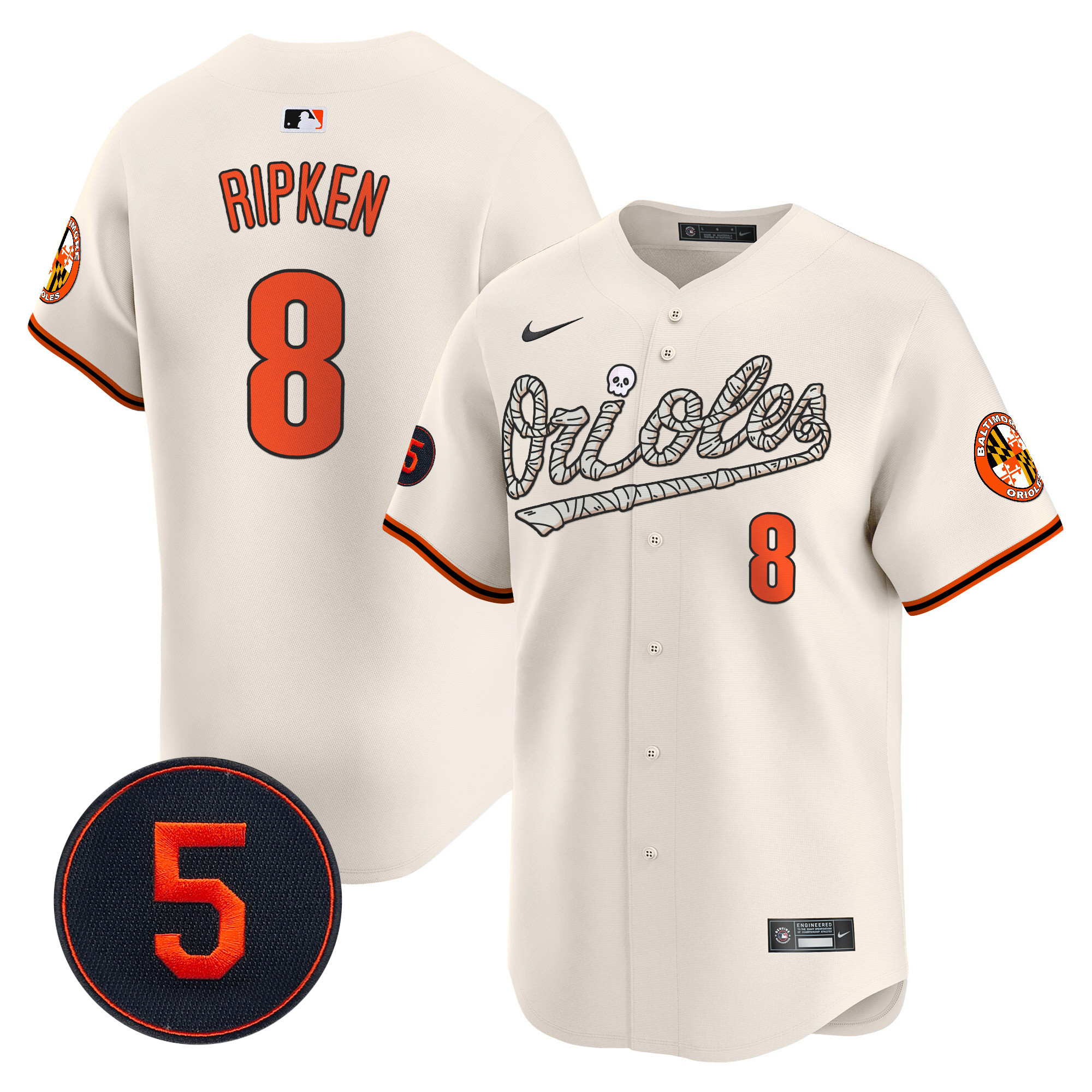Men's Cal Ripken Baltimore Orioles Halloween Vapor Premier Limited Cream Jersey - All Stitched