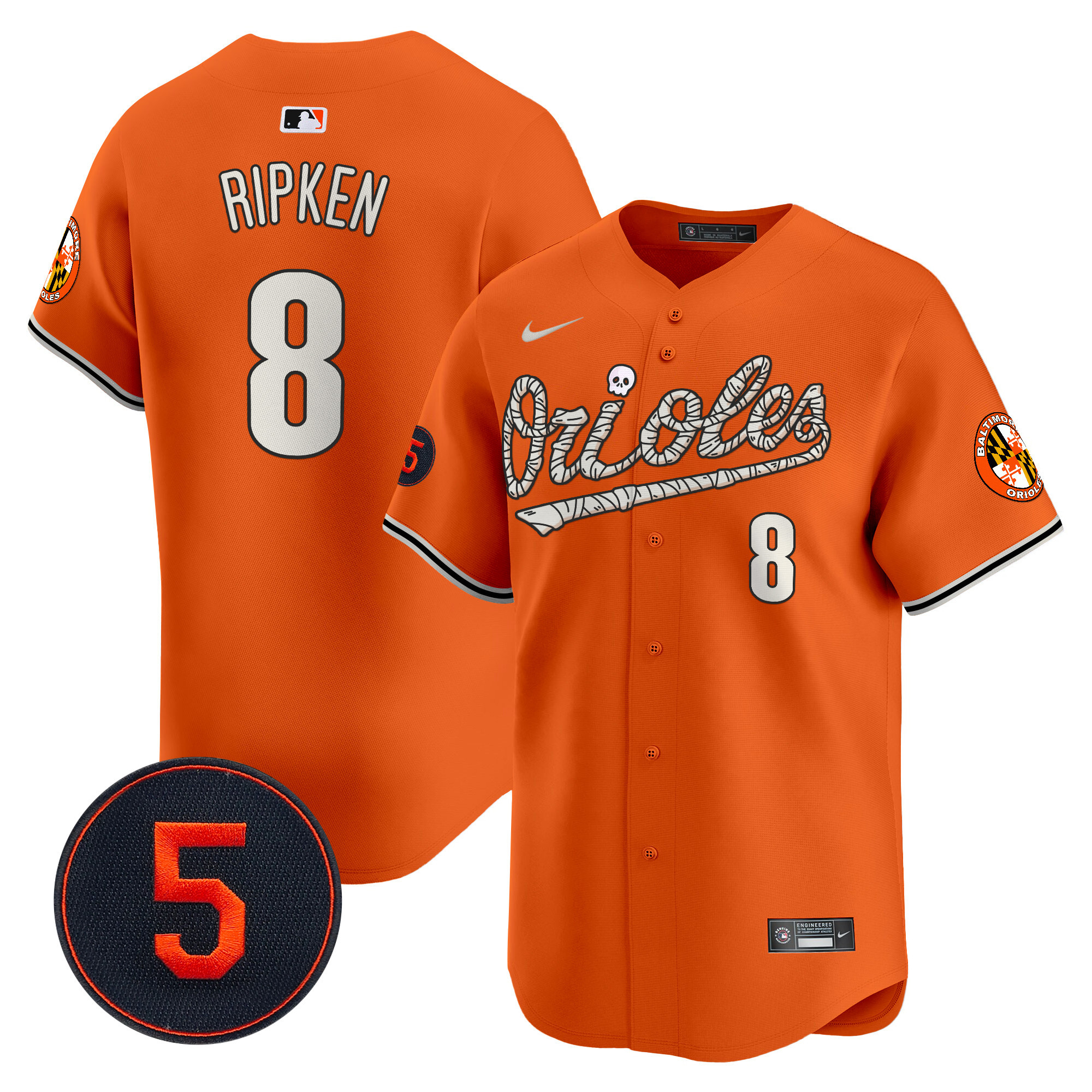 Men's Cal Ripken Baltimore Orioles Halloween Vapor Premier Limited Orange Jersey - All Stitched