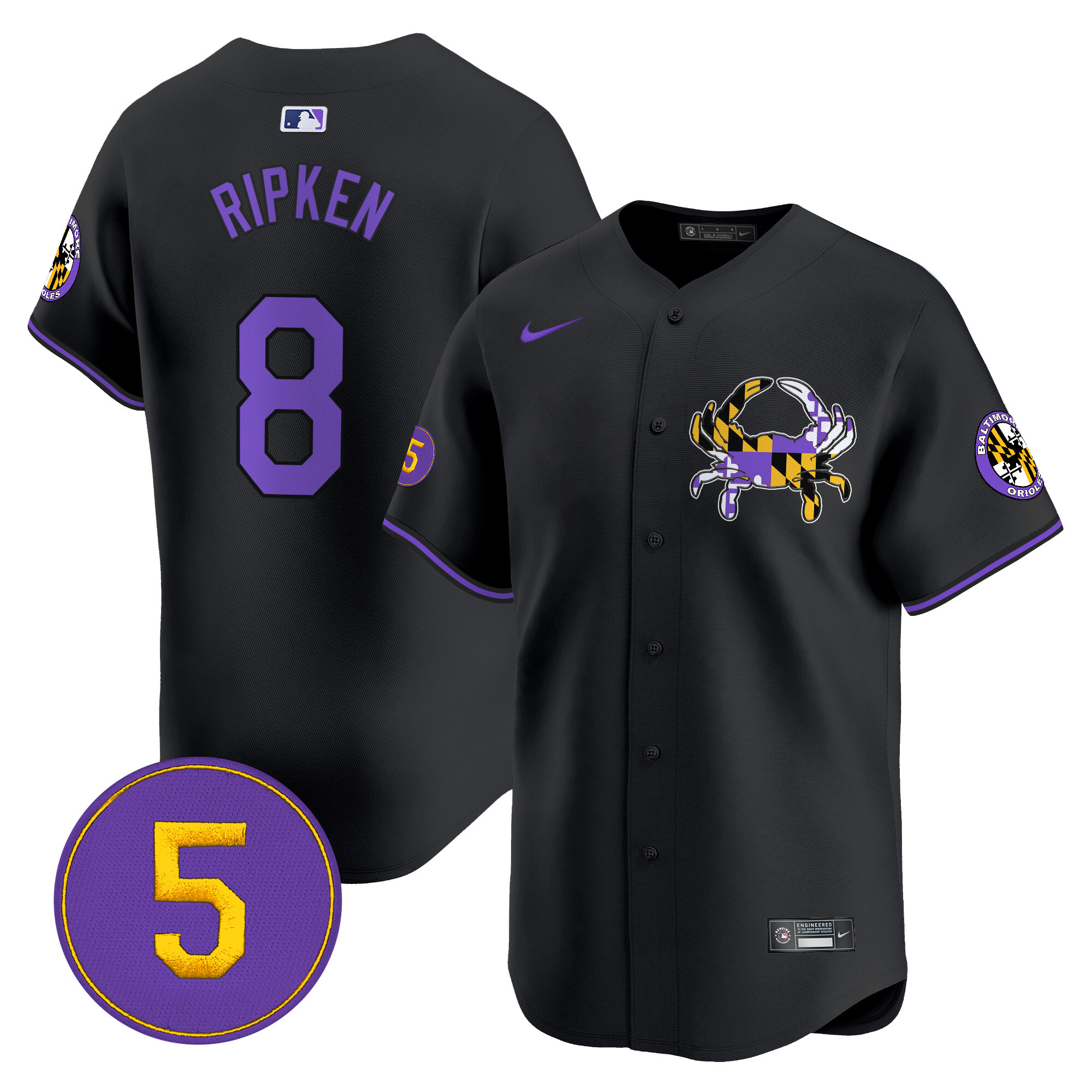 Men's Cal Ripken Baltimore Orioles Purple Vapor Premier Limited Black Jersey - All Stitched