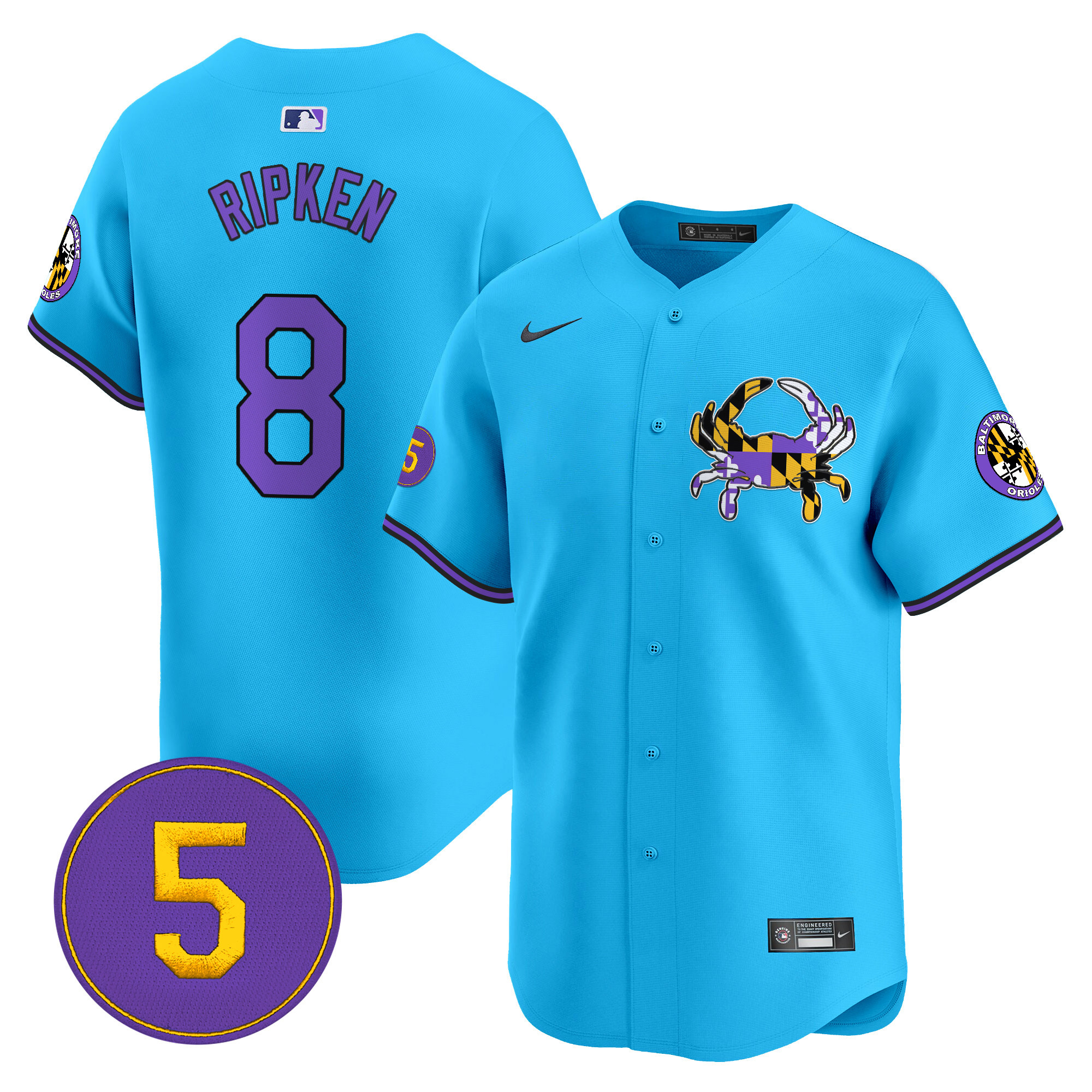 Men's Cal Ripken Baltimore Orioles Purple Vapor Premier Limited Light Blue Jersey - All Stitched