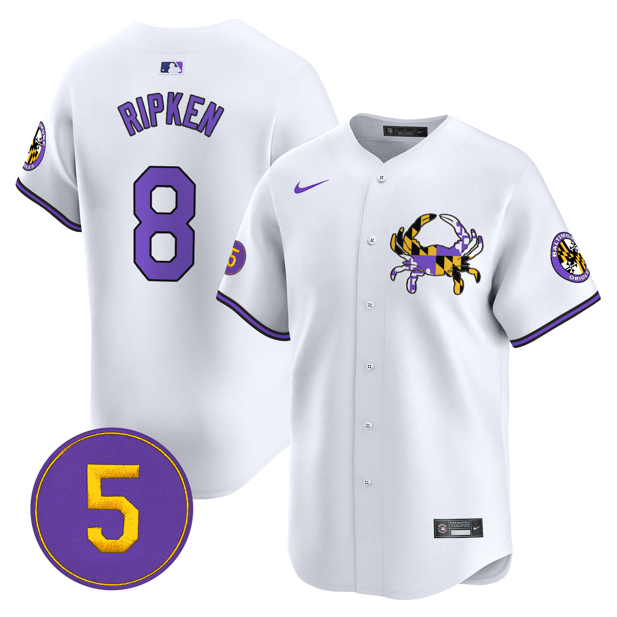 Men's Cal Ripken Baltimore Orioles Purple Vapor Premier Limited White Jersey - All Stitched