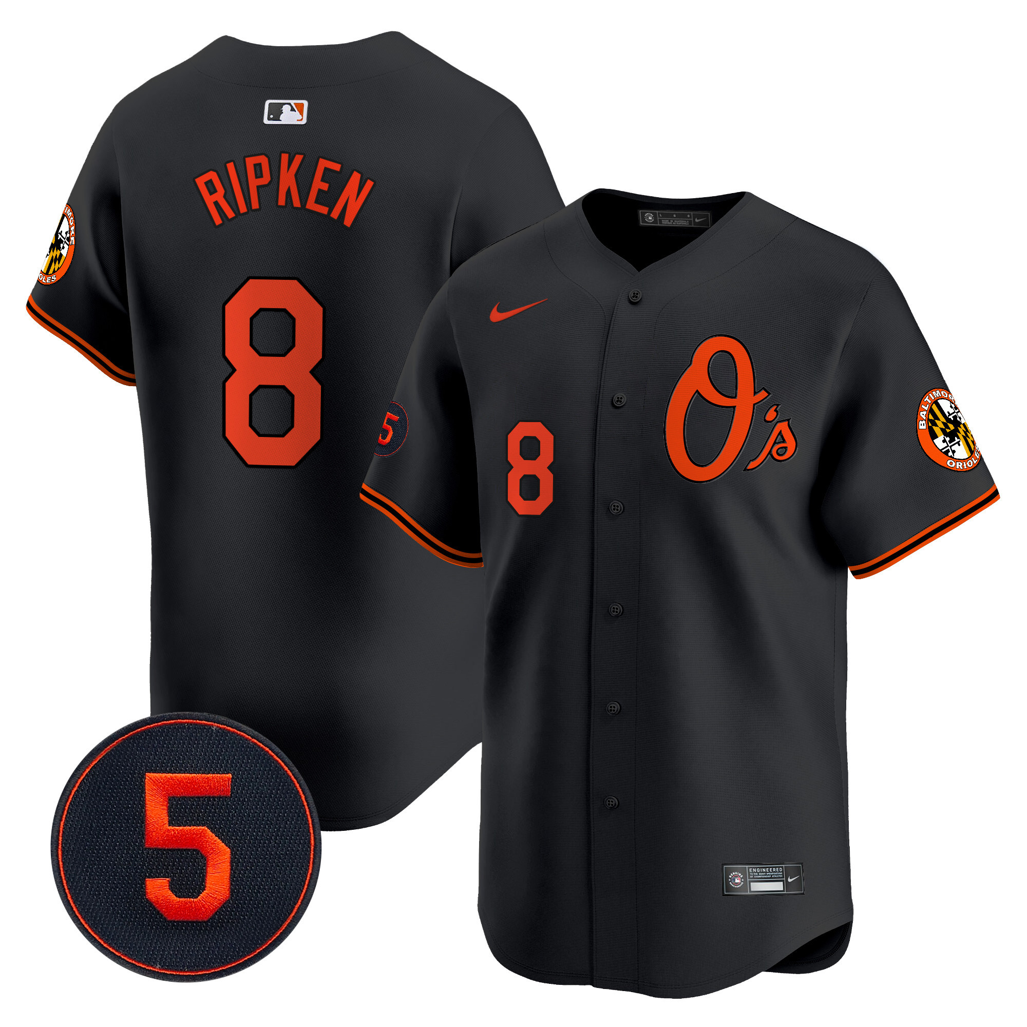 Men's Cal Ripken Baltimore Orioles Robinson Patch Vapor Premier Limited Black Jersey V4 - All Stitched