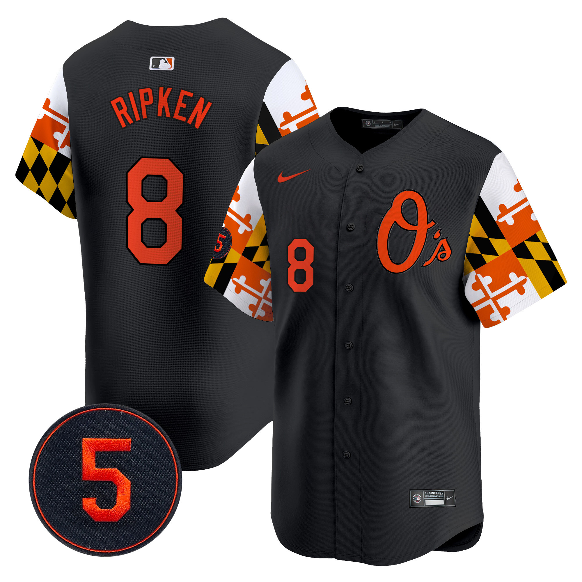 Men's Cal Ripken Baltimore Orioles Robinson Patch Vapor Premier Limited Black Jersey V5 - All Stitched