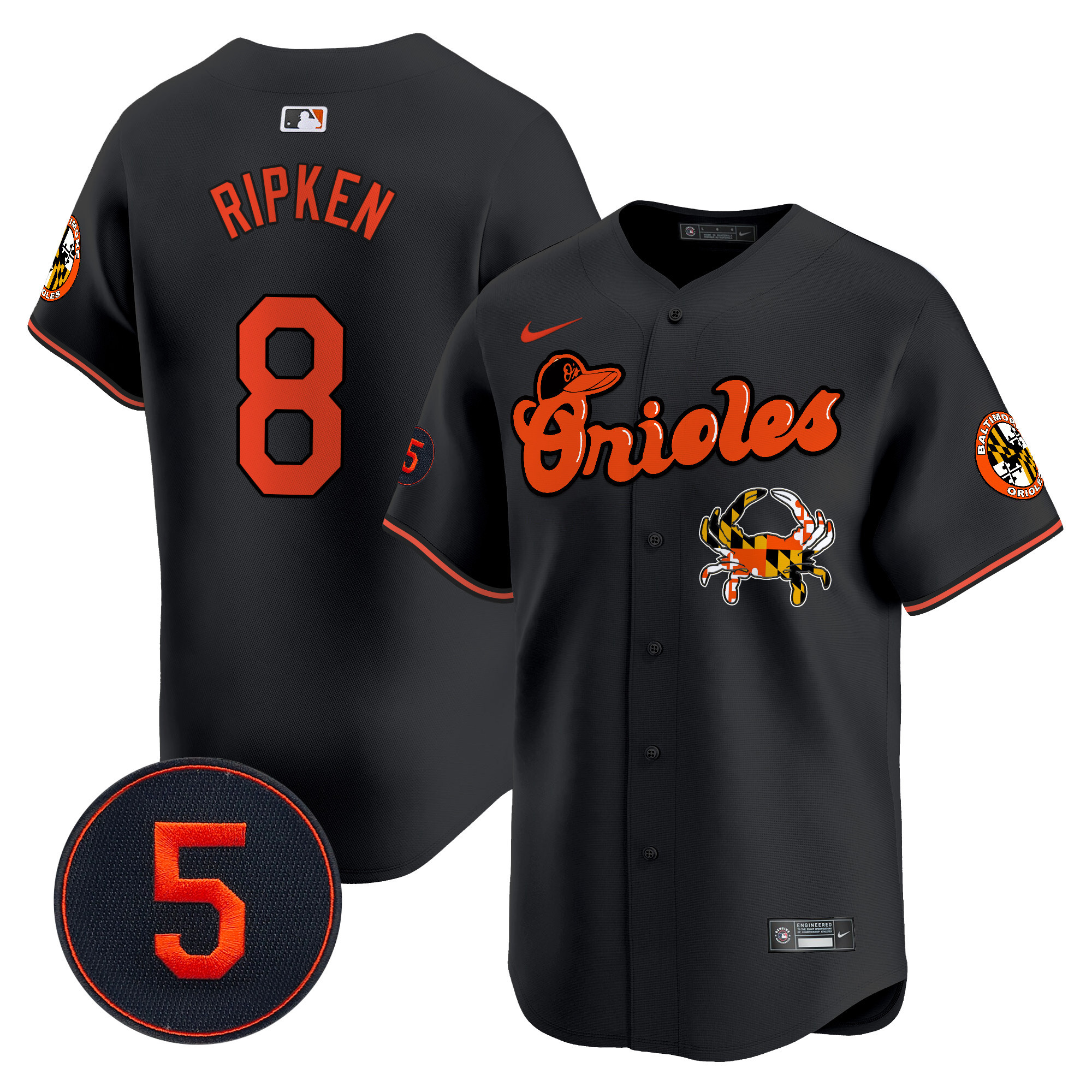 Men's Cal Ripken Baltimore Orioles Robinson Patch Vapor Premier Limited Black Jersey V6 - All Stitched