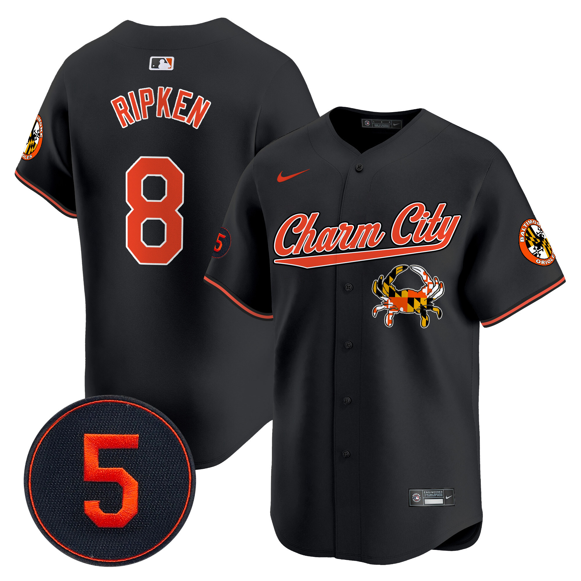 Men's Cal Ripken Baltimore Orioles Robinson Patch Vapor Premier Limited Black Jersey V8 - All Stitched
