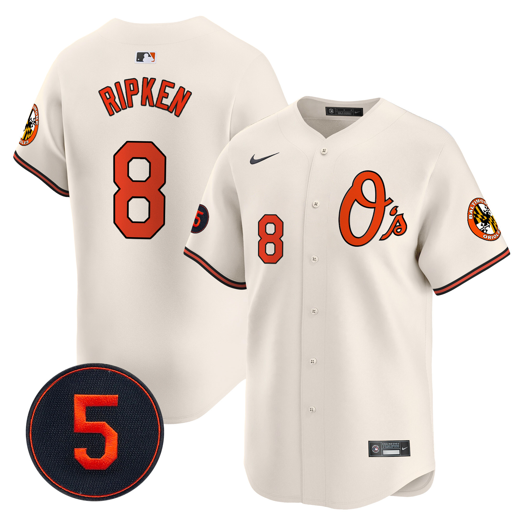 Men's Cal Ripken Baltimore Orioles Robinson Patch Vapor Premier Limited Cream Jersey V4 - All Stitched