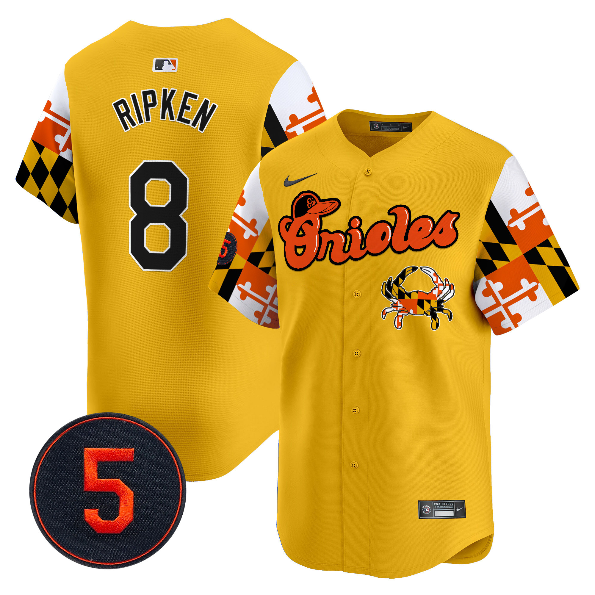 Men's Cal Ripken Baltimore Orioles Robinson Patch Vapor Premier Limited Gold Jersey V7 - All Stitched