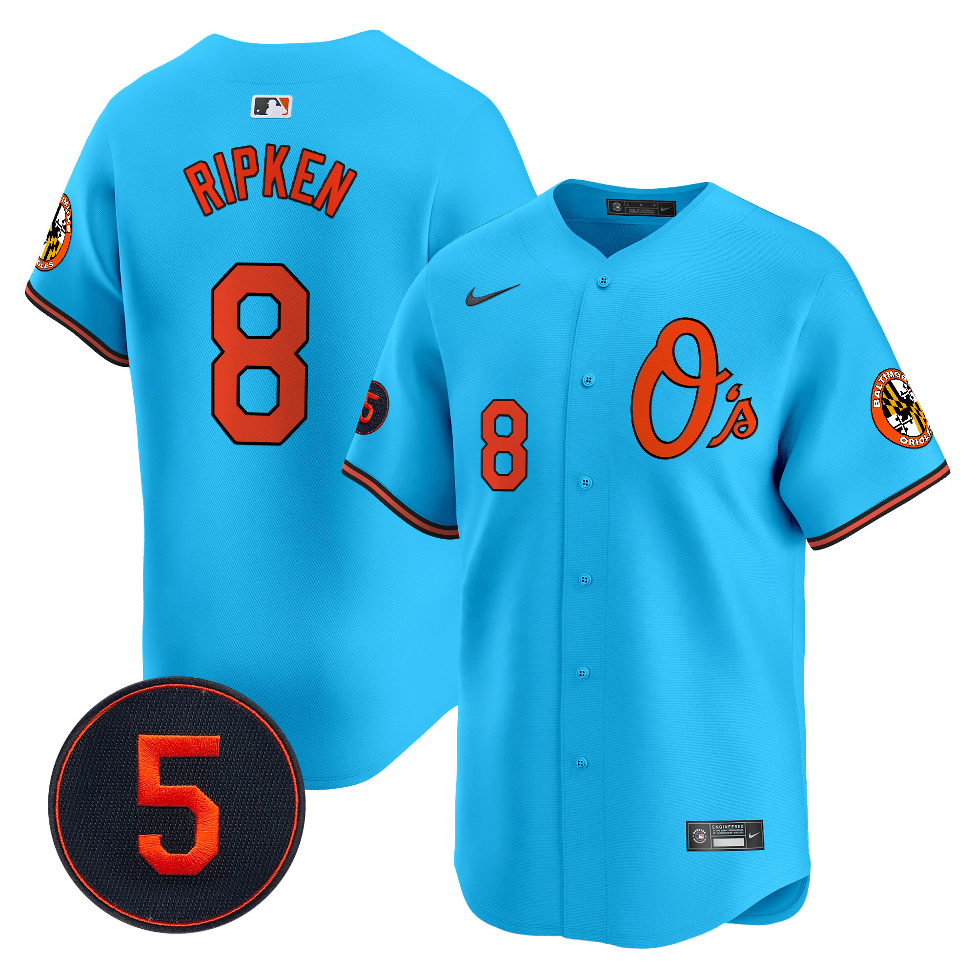 Men's Cal Ripken Baltimore Orioles Robinson Patch Vapor Premier Limited Light Blue Jersey V4 - All Stitched