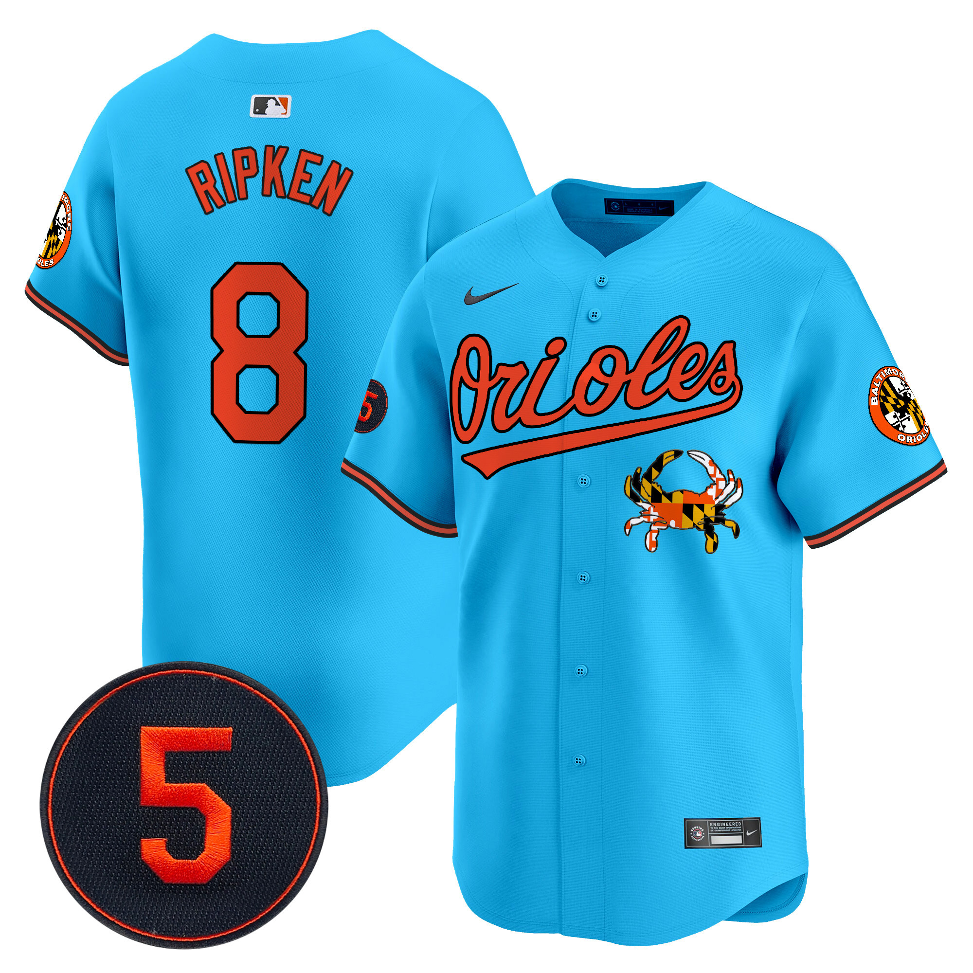 Men's Cal Ripken Baltimore Orioles Robinson Patch Vapor Premier Limited Light Blue Jersey V9 - All Stitched