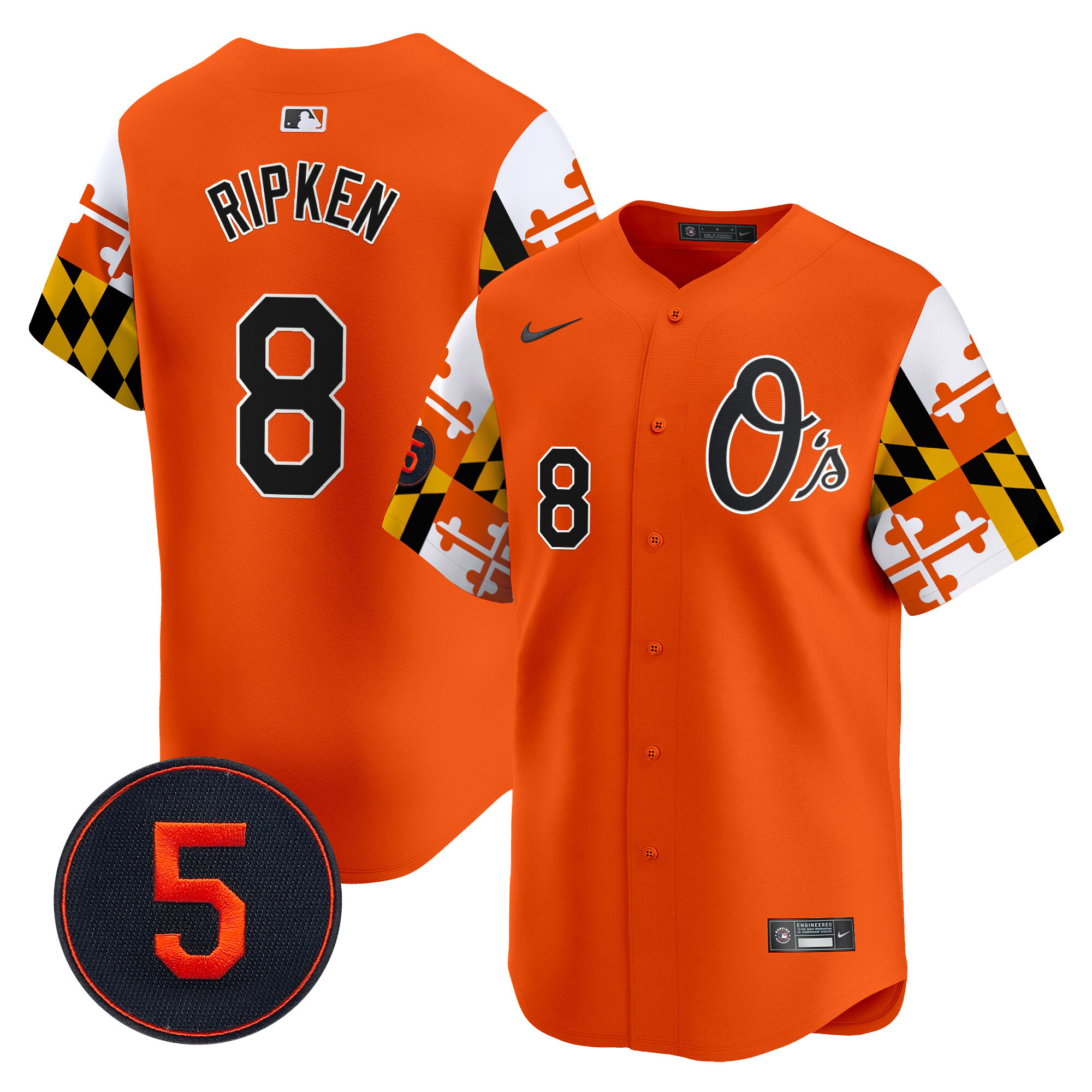 Men's Cal Ripken Baltimore Orioles Robinson Patch Vapor Premier Limited Orange Jersey V5 - All Stitched