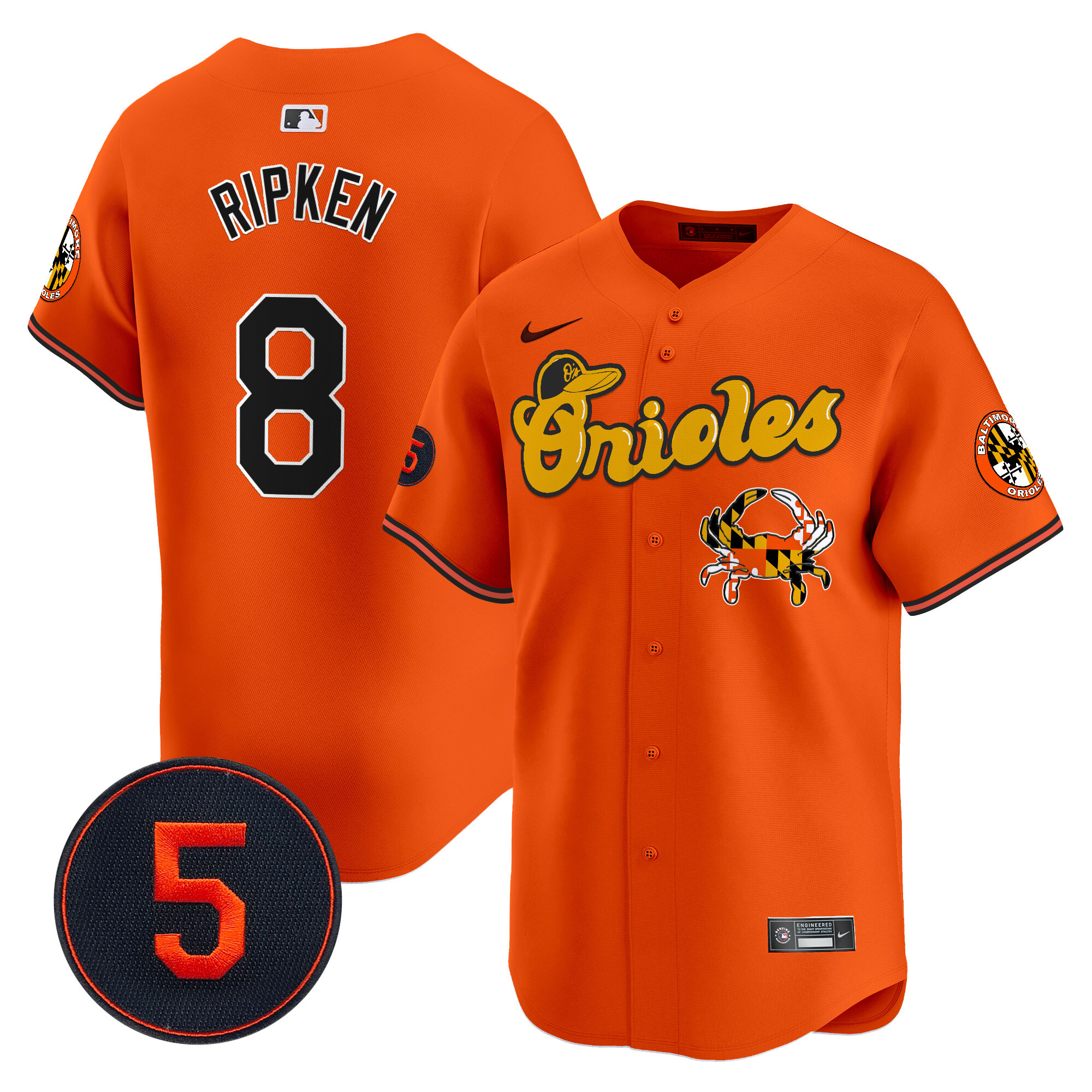 Men's Cal Ripken Baltimore Orioles Robinson Patch Vapor Premier Limited Orange Jersey V6 - All Stitched