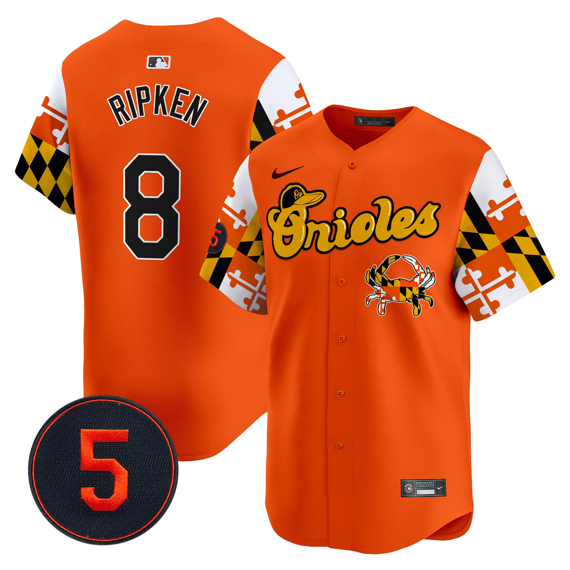 Men's Cal Ripken Baltimore Orioles Robinson Patch Vapor Premier Limited Orange Jersey V7 - All Stitched