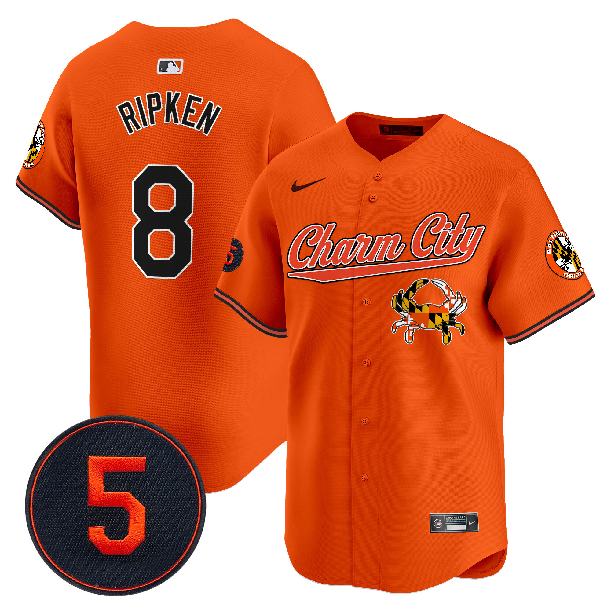 Men's Cal Ripken Baltimore Orioles Robinson Patch Vapor Premier Limited Orange Jersey V8 - All Stitched