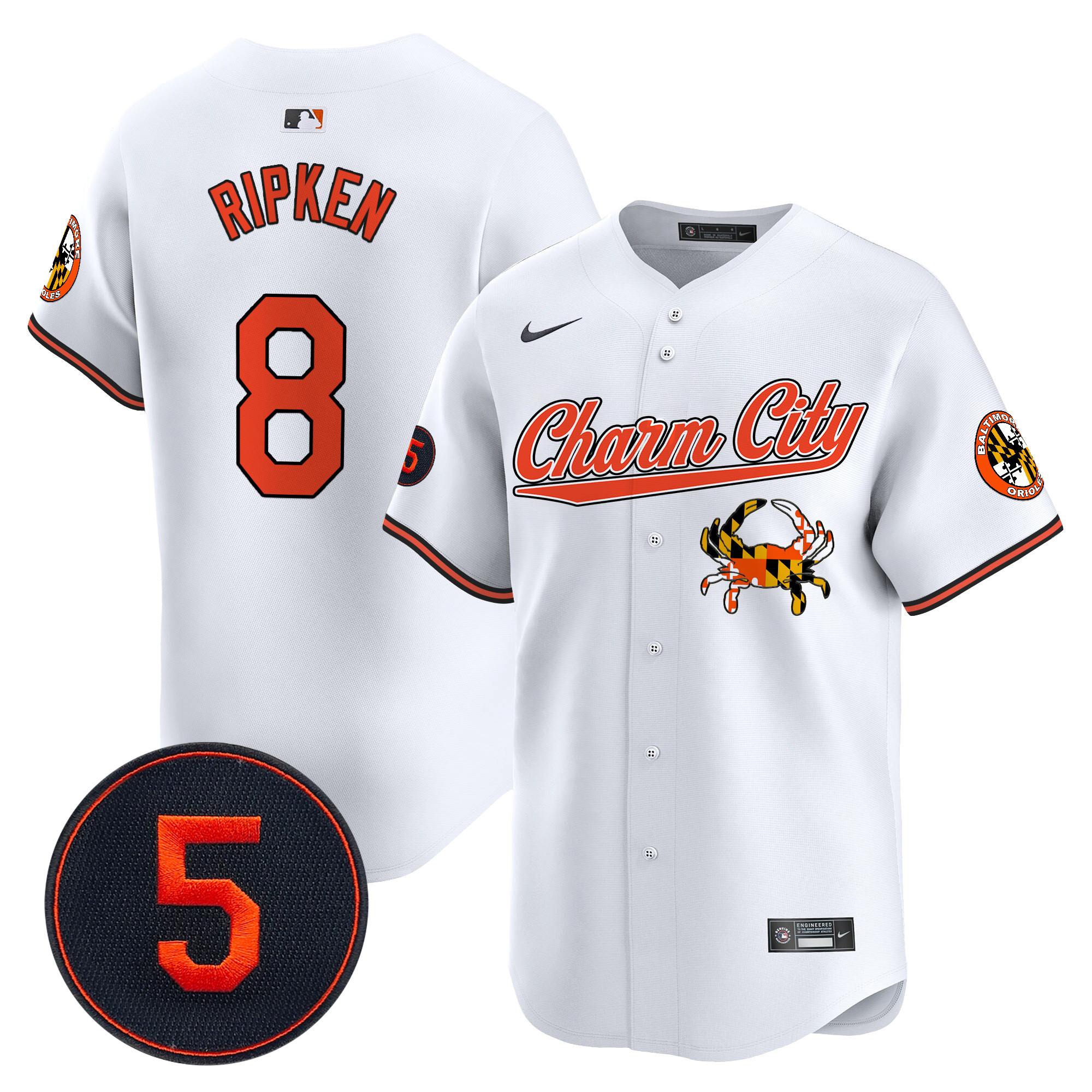 Men's Cal Ripken Baltimore Orioles Robinson Patch Vapor Premier Limited White Jersey V8 - All Stitched