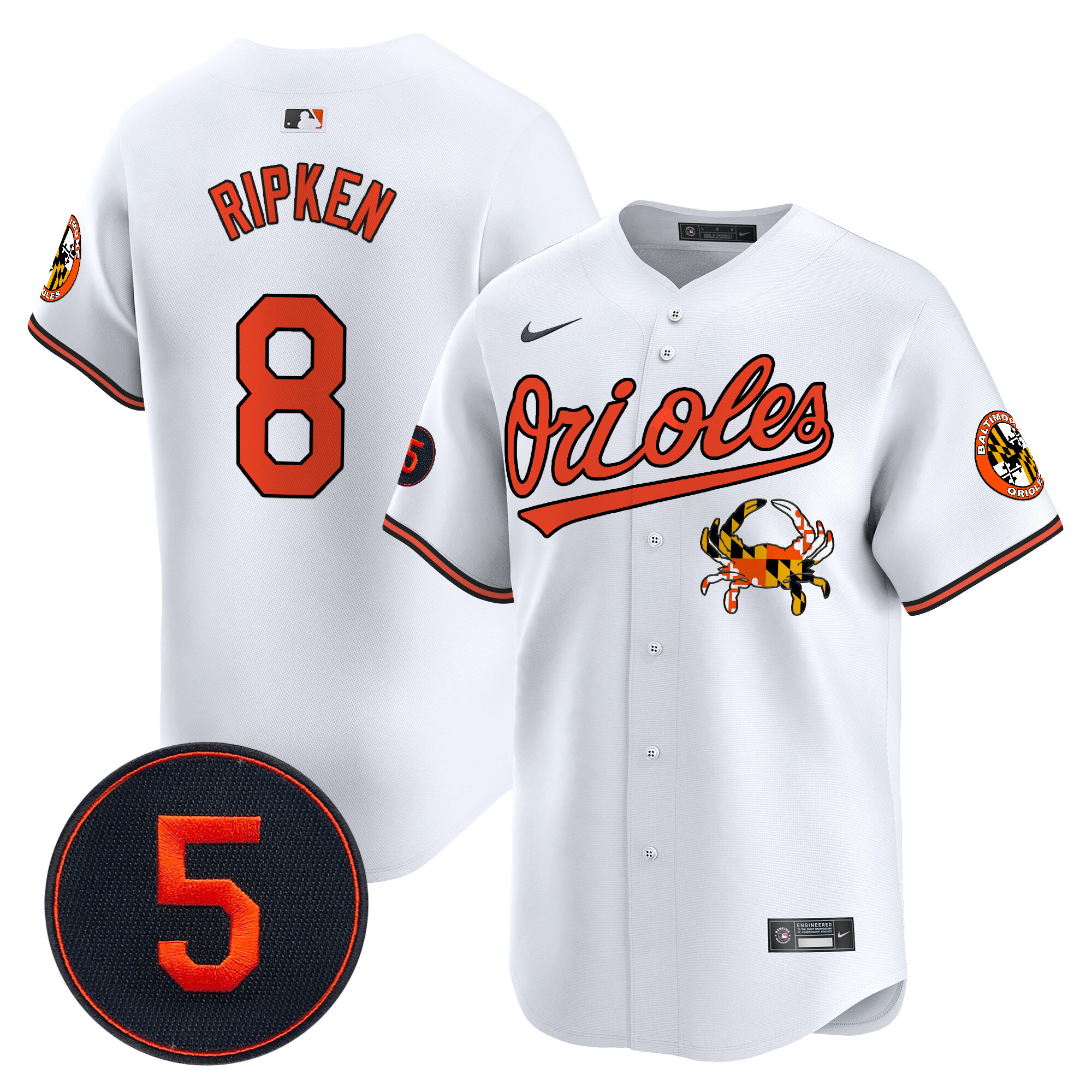 Men's Cal Ripken Baltimore Orioles Robinson Patch Vapor Premier Limited White Jersey V9 - All Stitched