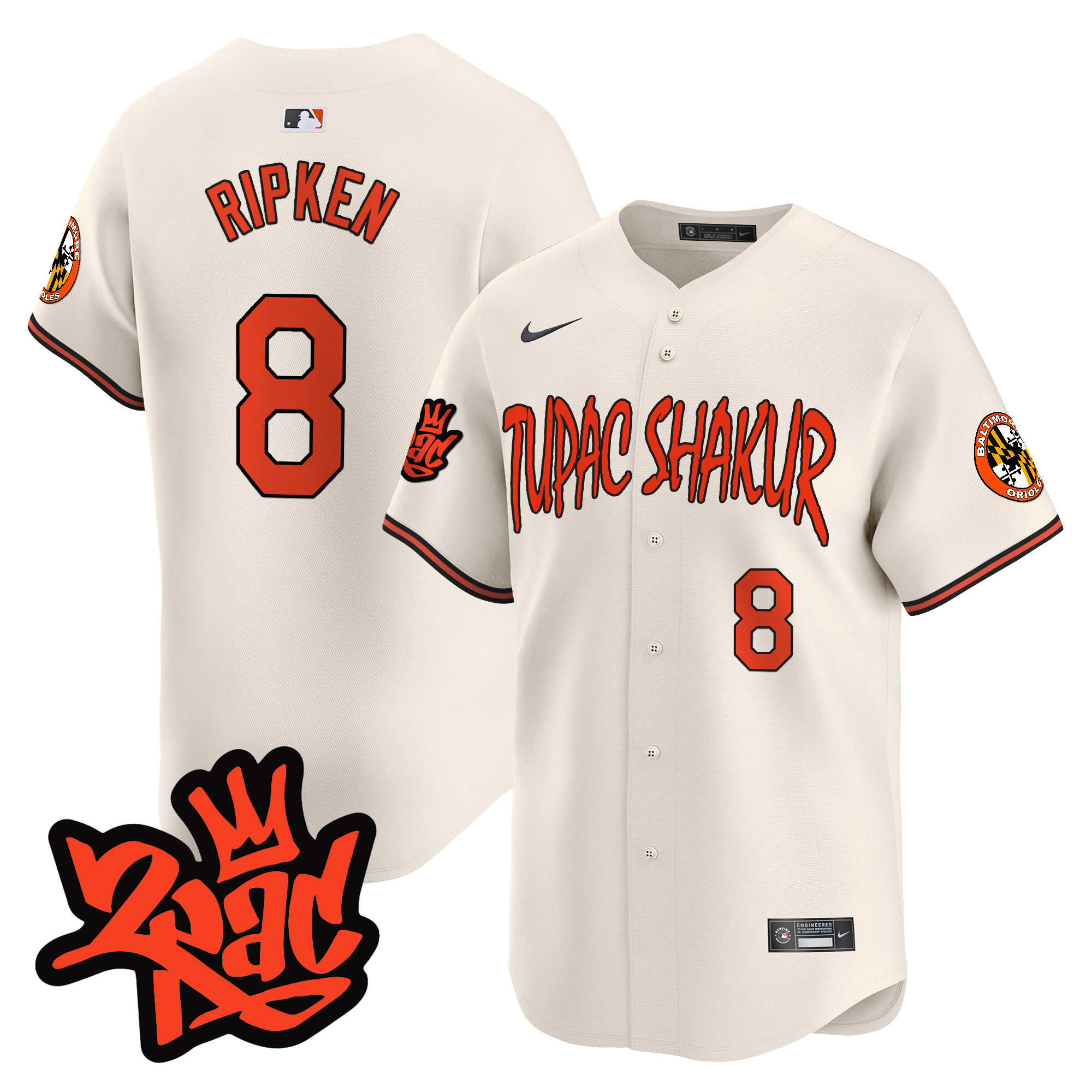 Men's Cal Ripken Baltimore Orioles Tupac Shakur Vapor Premier Limited Cream Jersey - All Stitched