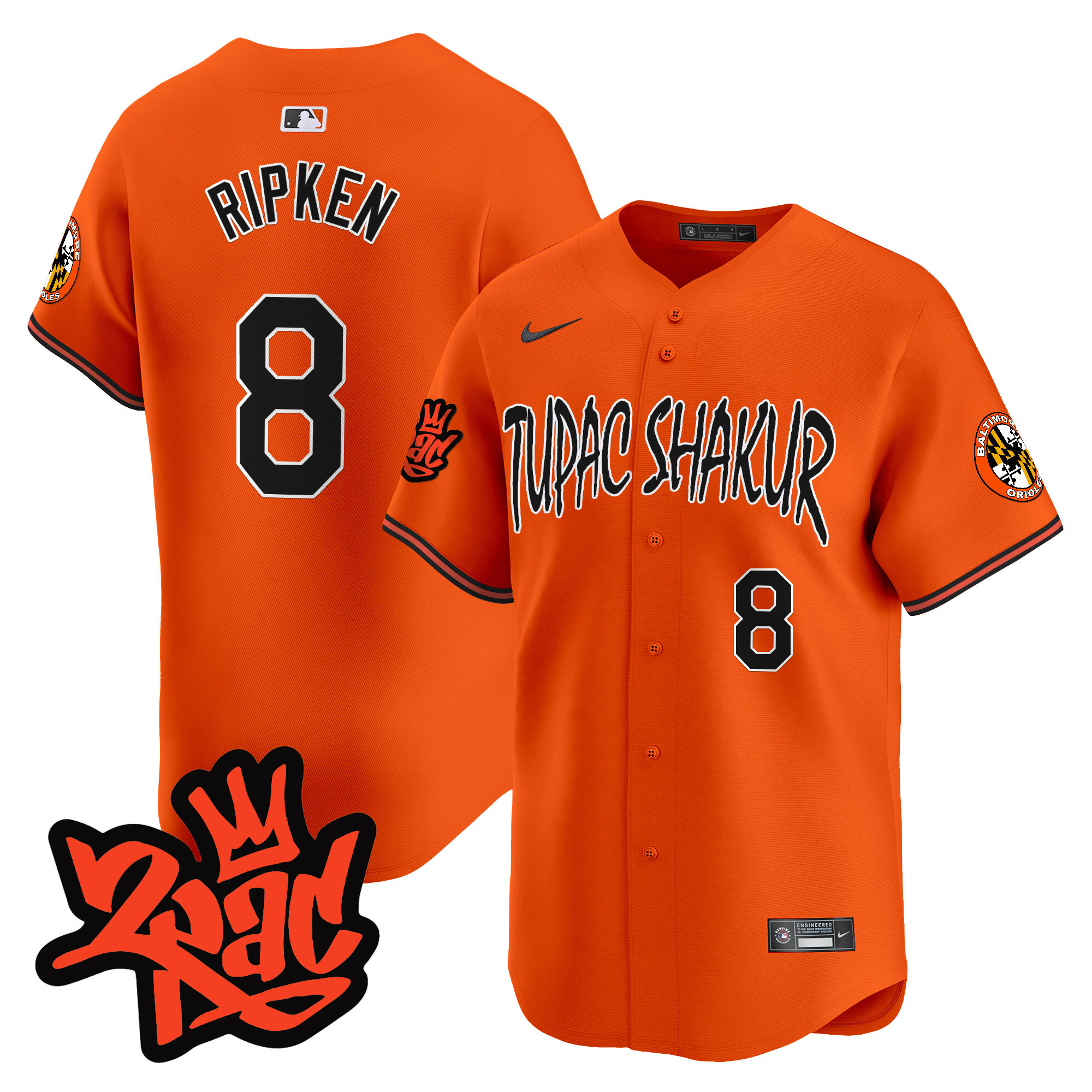 Men's Cal Ripken Baltimore Orioles Tupac Shakur Vapor Premier Limited Orange Jersey - All Stitched