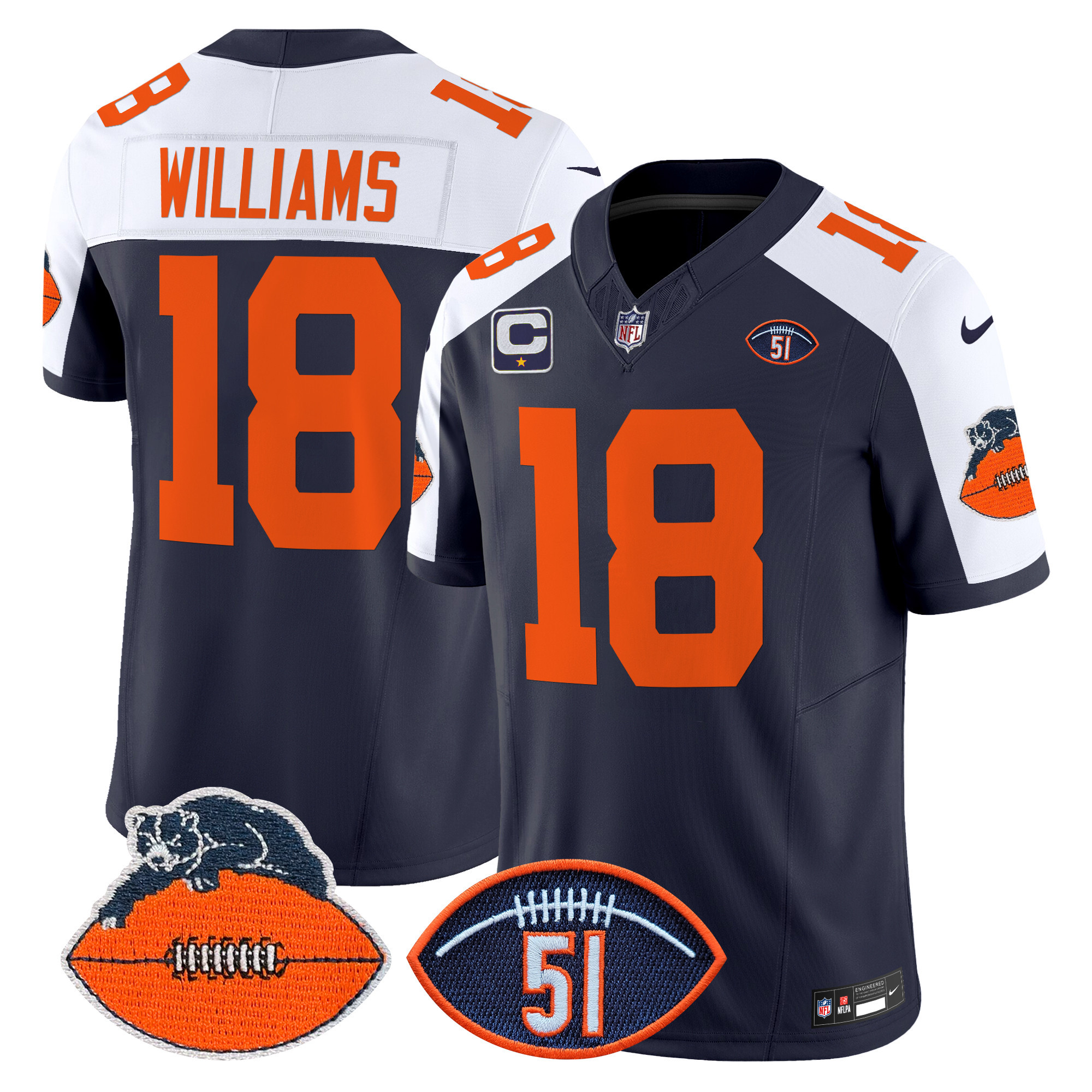 Men's Caleb Williams Chicago Bears Dick Butkus Patch Throwback Vapor Limited Navy Alternate Jersey - All Stitched