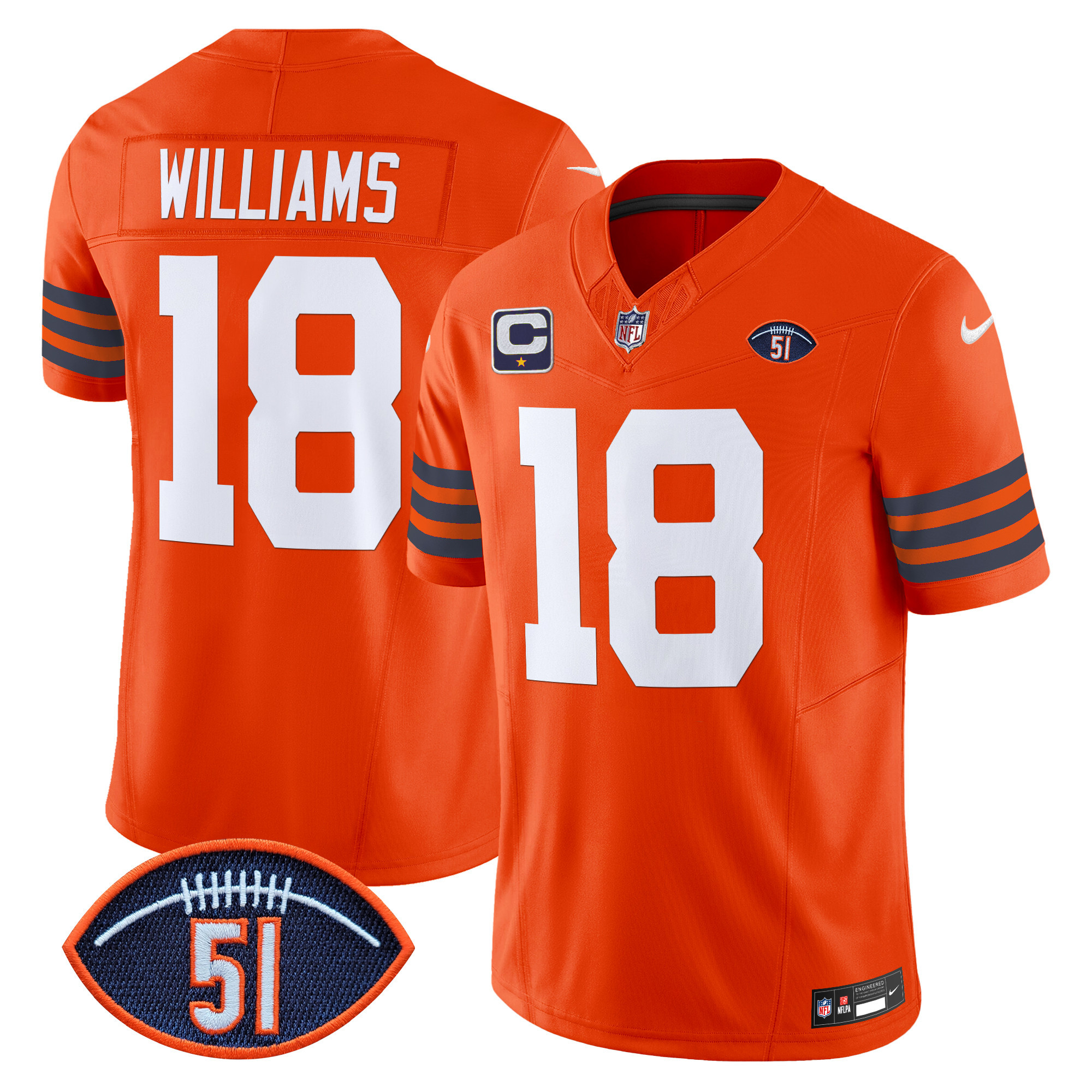 Men's Caleb Williams Chicago Bears Dick Butkus Patch Throwback Vapor Limited Orange Jersey - All Stitched