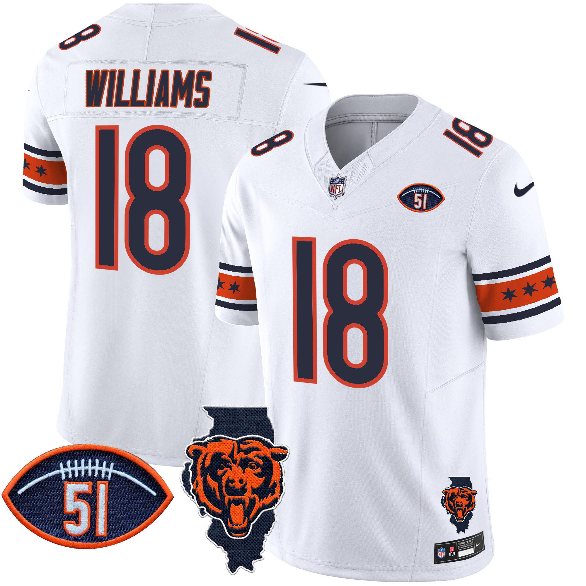 Men's Caleb Williams Chicago Bears Illinois & Dick Butkus Patch Vapor Limited White Jersey - All Stitched