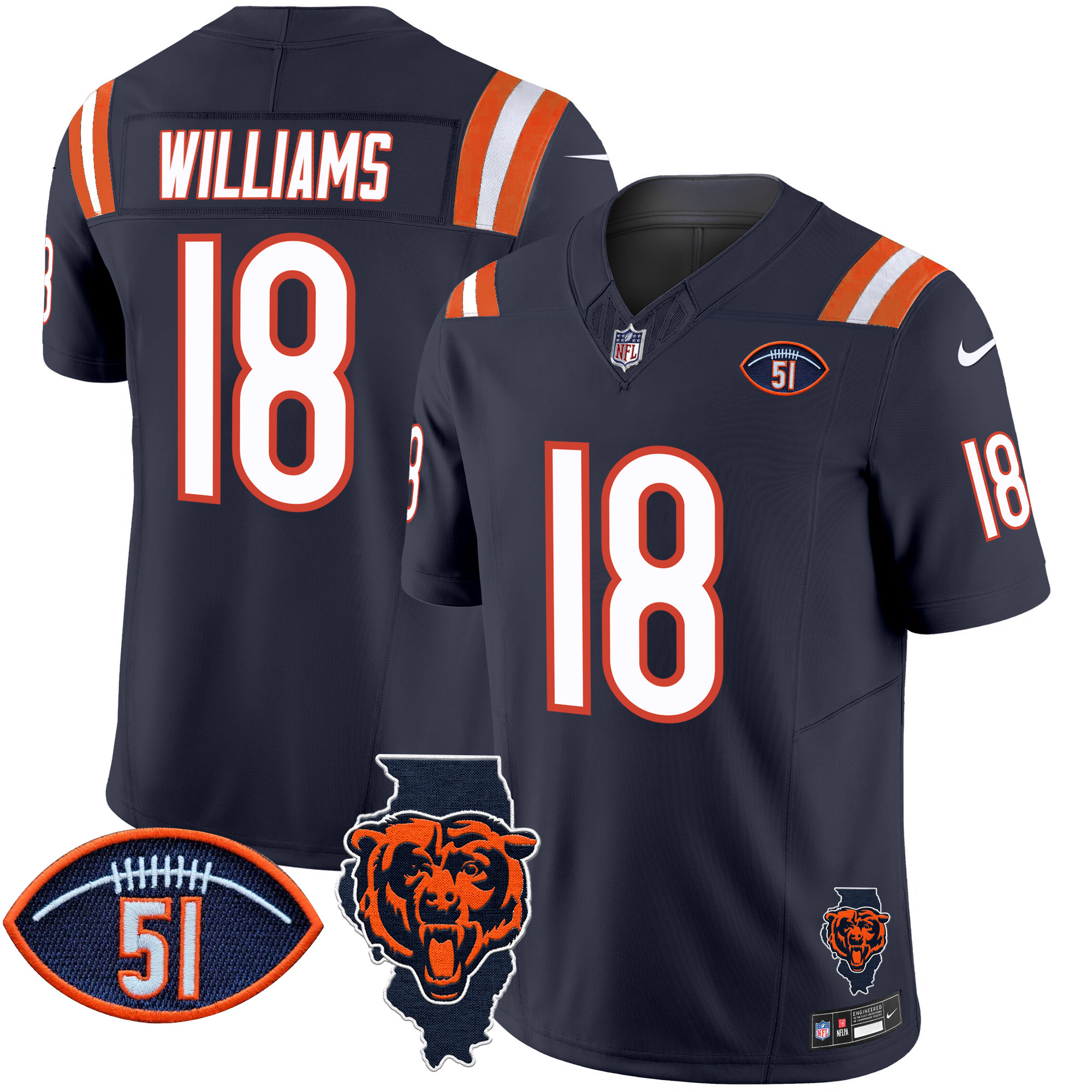 Men's Caleb Williams Chicago Bears Illinois Patch Vapor Limited Navy Jersey - All Stitched