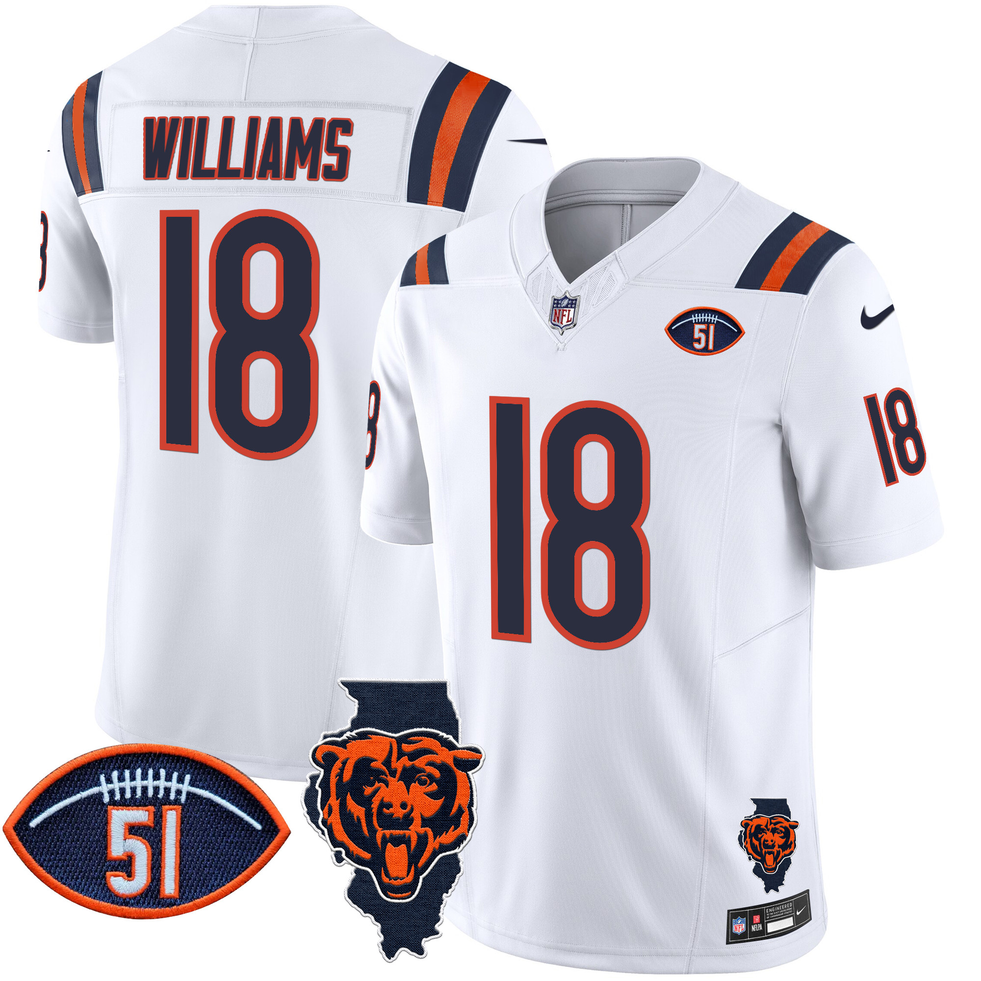 Men's Caleb Williams Chicago Bears Illinois Patch Vapor Limited White Jersey - All Stitched