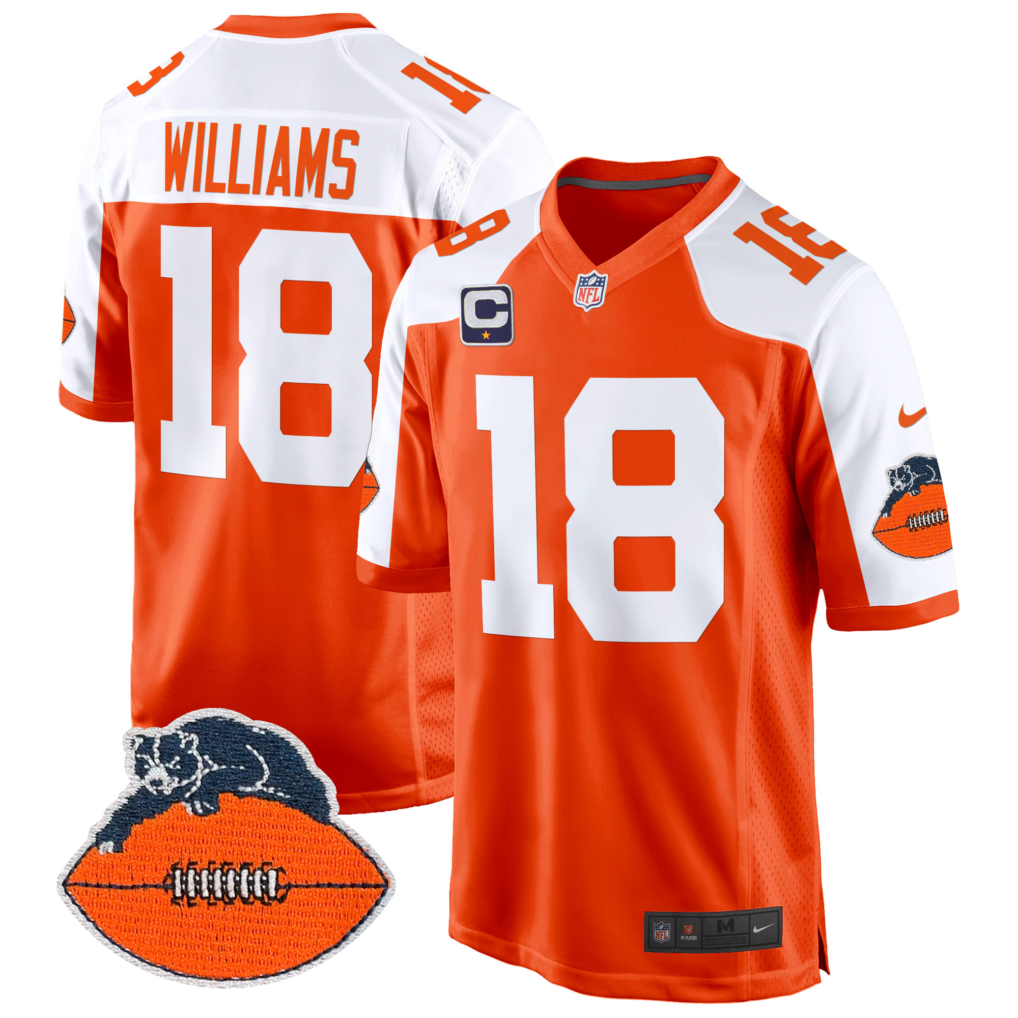 Men's Caleb Williams Chicago Bears Throwback Game Orange Alternate Jersey - All Stitched