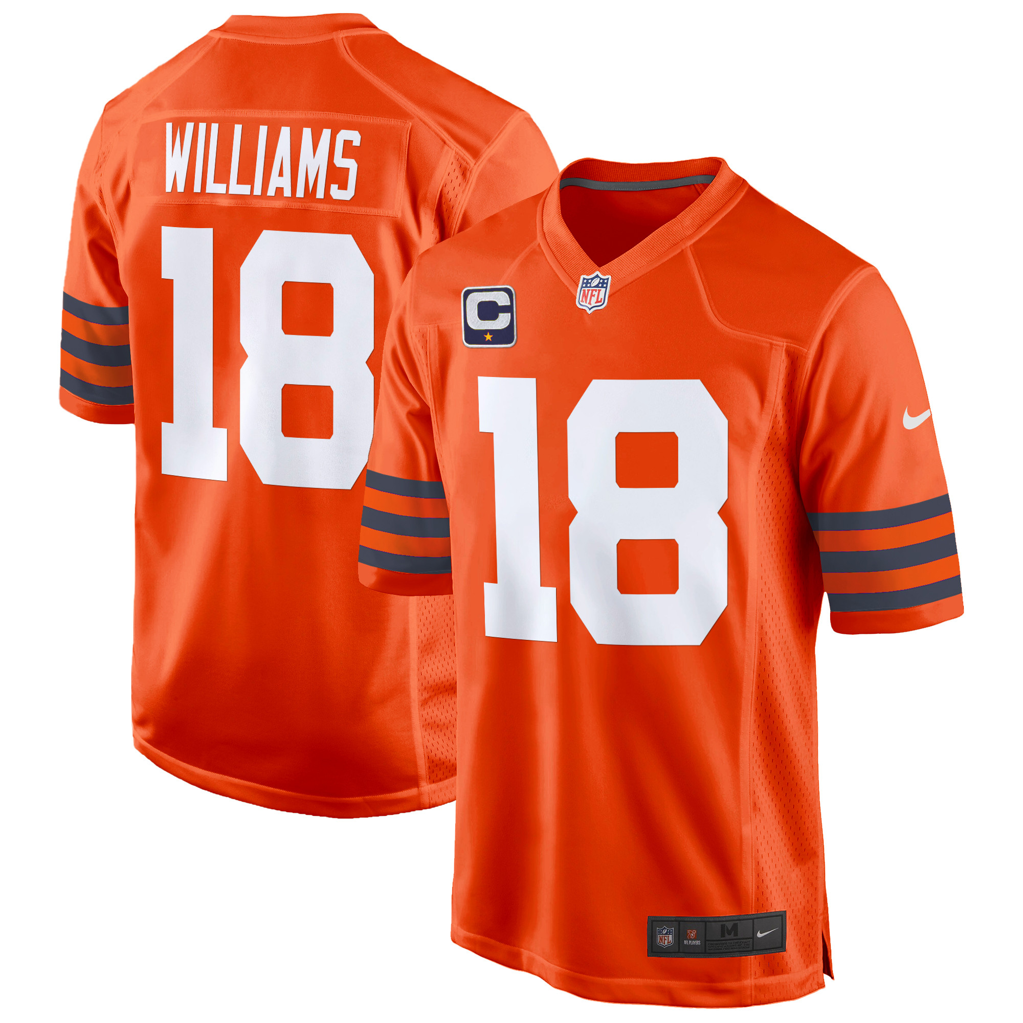 Men's Caleb Williams Chicago Bears Throwback Game Orange Jersey - All Stitched