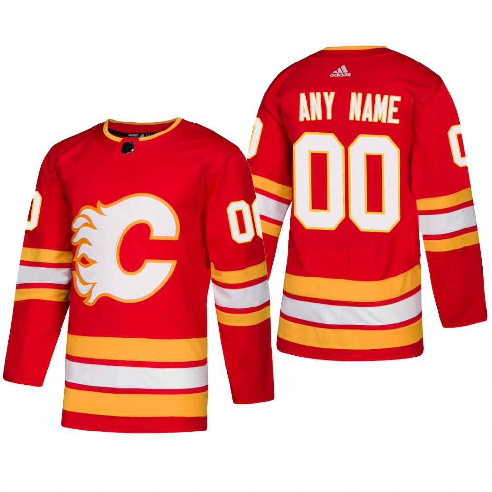 Men's Calgary Flames Custom #00 2018-19 Alternate Reasonable Adidas Jersey - Red