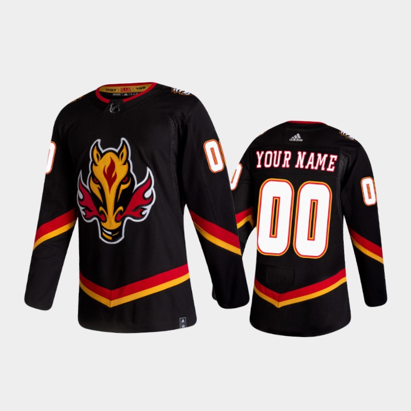 Men's Calgary Flames Custom #00 Reverse Retro 2020-21 Black Jersey