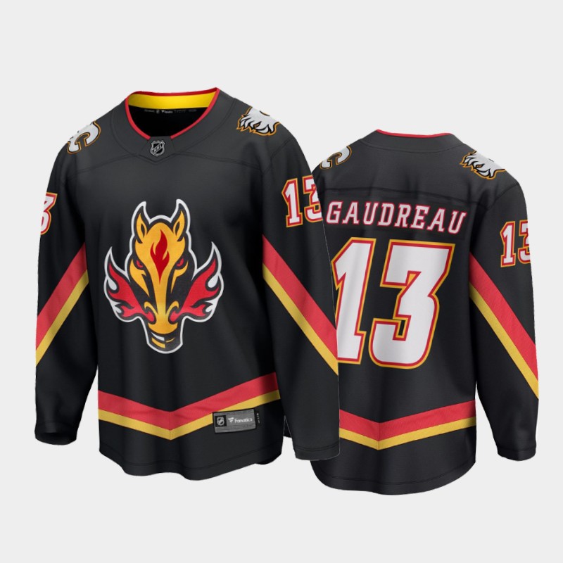 Men's Calgary Flames Johnny Gaudreau #13 Reverse Retro Black 2020-21 Breakaway Player Jersey