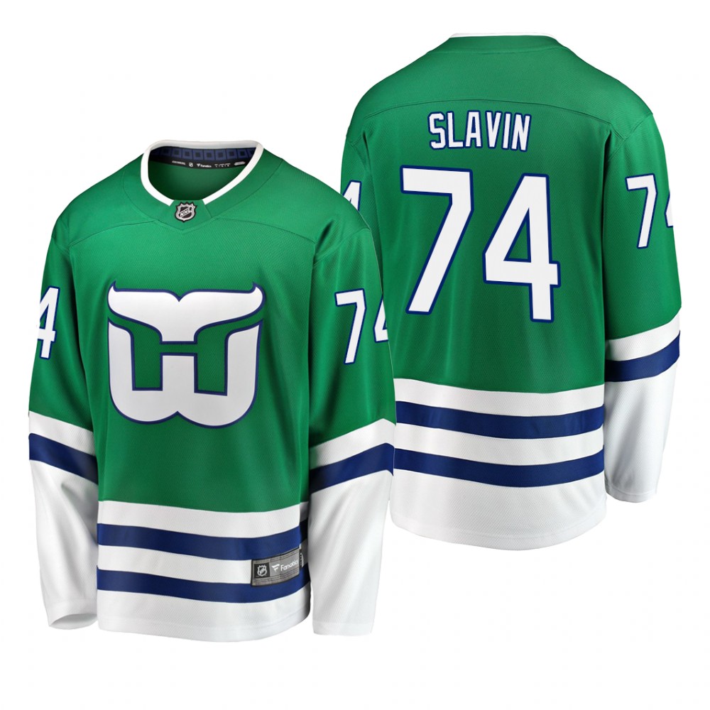 Men's Carolina Hurricanes Jaccob Slavin #74 Breakaway Whalers Night Green Jersey