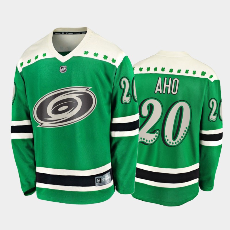 Men's Carolina Hurricanes Sebastian Aho #20 2021 St. Patrick's Day Green Jersey