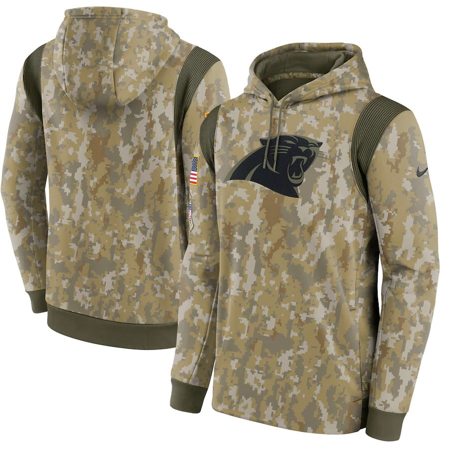 Men’s Carolina Panthers Nike Camo 2021 Salute To Service Therma Performance Pullover Hoodie