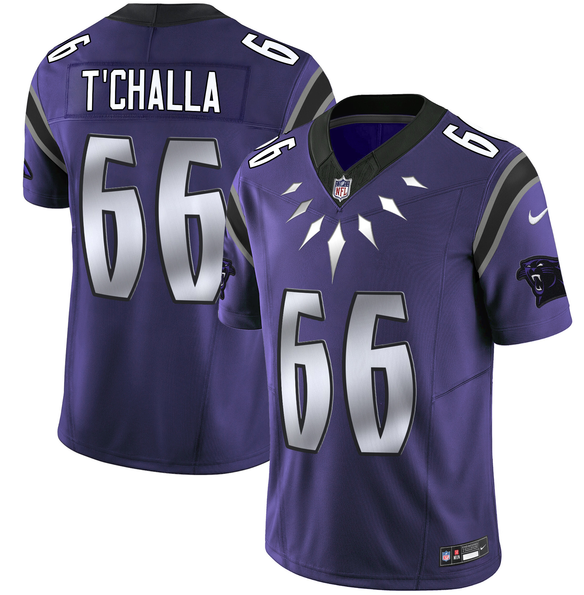 Men's Carolina Panthers Wakanda Vapor Limited T'Challa 1966 Purple Jersey - All Stitched