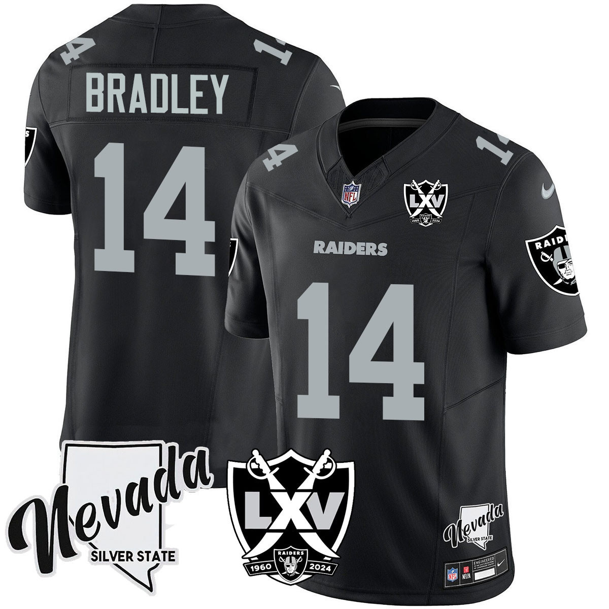 Men's Carter Bradley Las Vegas Raiders 2024 Vapor Limited Black Jersey - 65th Anniversary - All Stitched