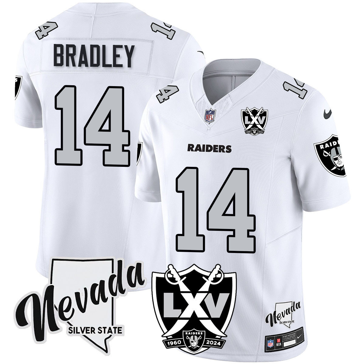 Men's Carter Bradley Las Vegas Raiders 2024 Vapor Limited White Jersey - 65th Anniversary - All Stitched