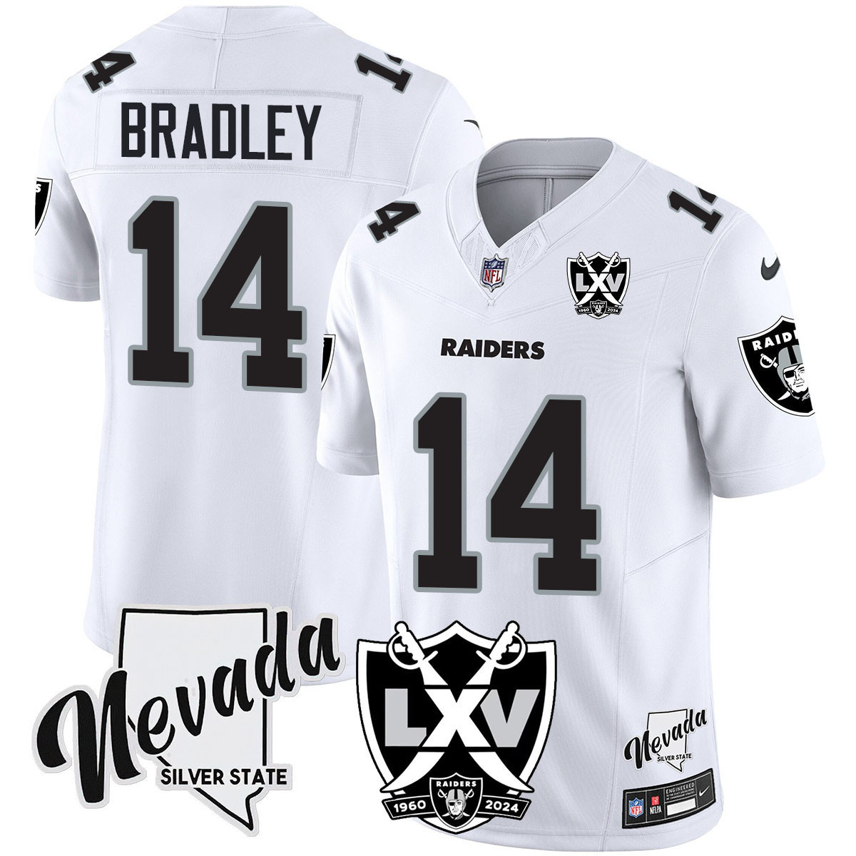 Men's Carter Bradley Las Vegas Raiders 2024 Vapor Limited White Limited Jersey - 65th Anniversary - All Stitched