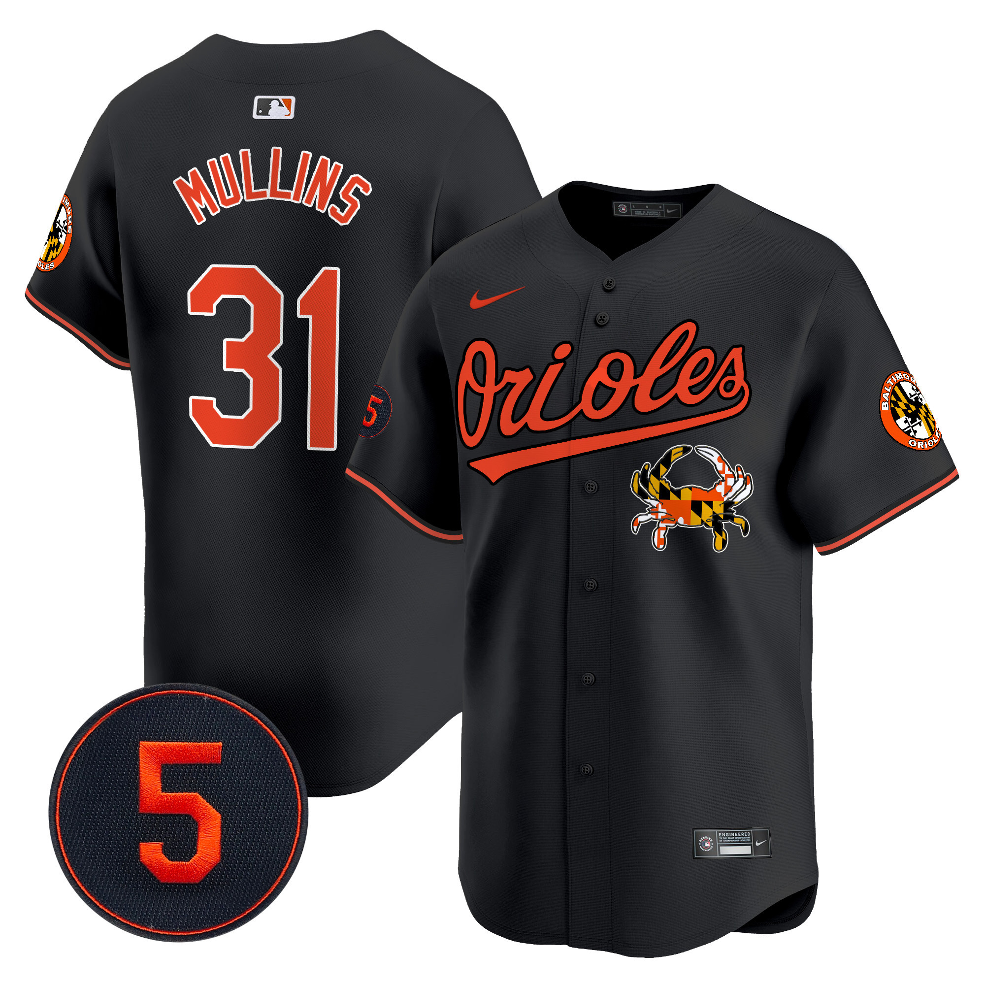 Men's Cedric Mullins Baltimore Orioles Robinson Patch Vapor Premier Limited Black Jersey V9 - All Stitched